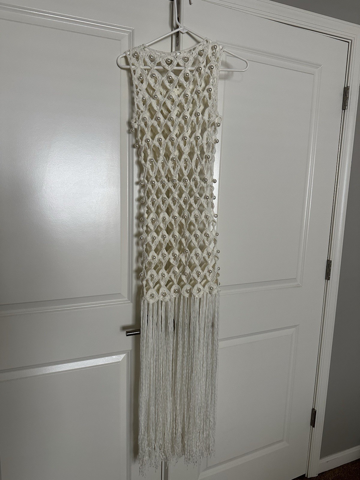 12th Tribe Crochet Fringe Maxi Dress With Pearls Women’s Size Medium
