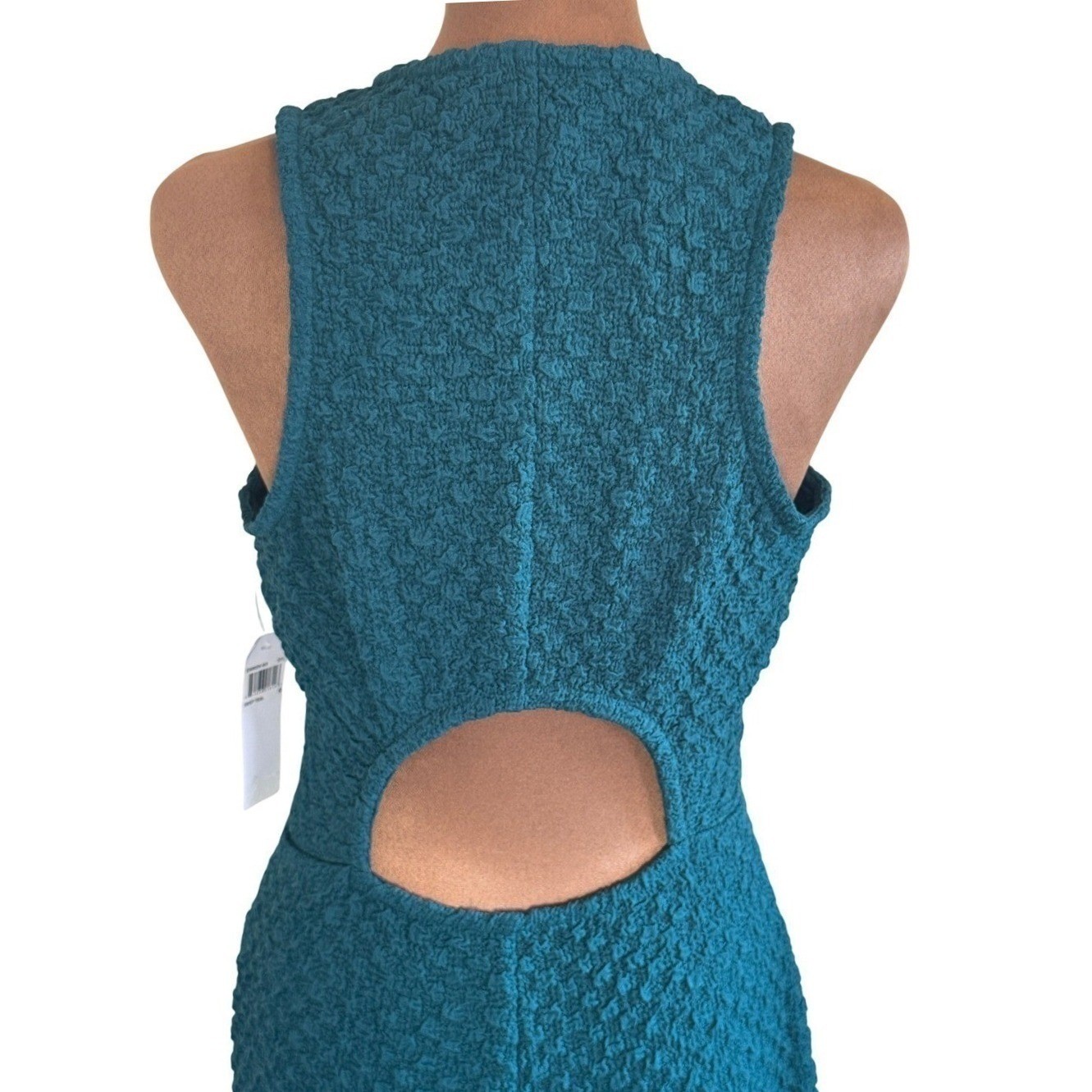 Donna Morgan Teal Maxi Dress Textured Knit Cutout Back Stretch NWT 6 Sleek