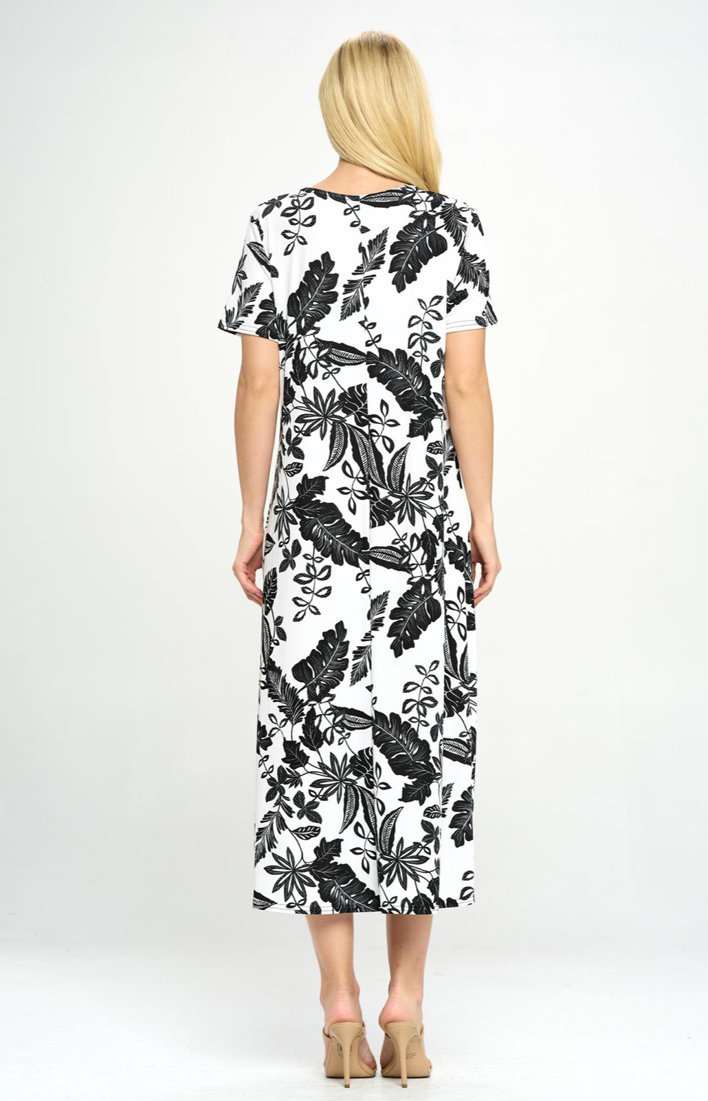 JOSTAR Slinky LONG DRESS Poly Spandex Knit Black White FLORAL S M L XL 2X 3X