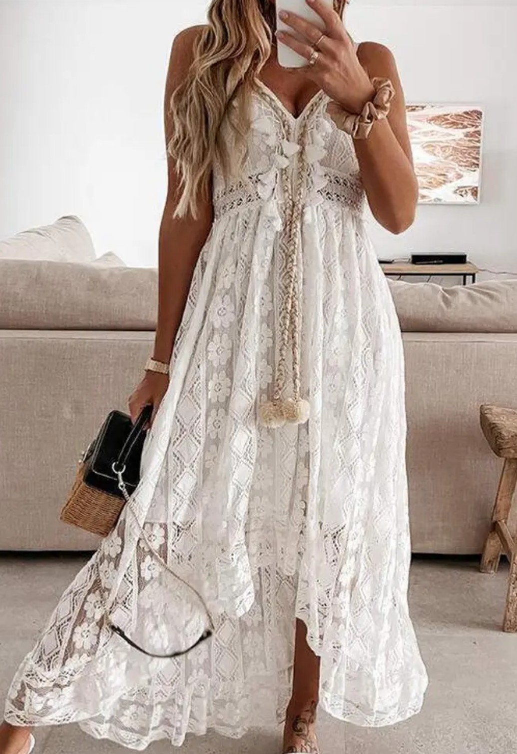 Versatile Boho Dress with Lace Accents