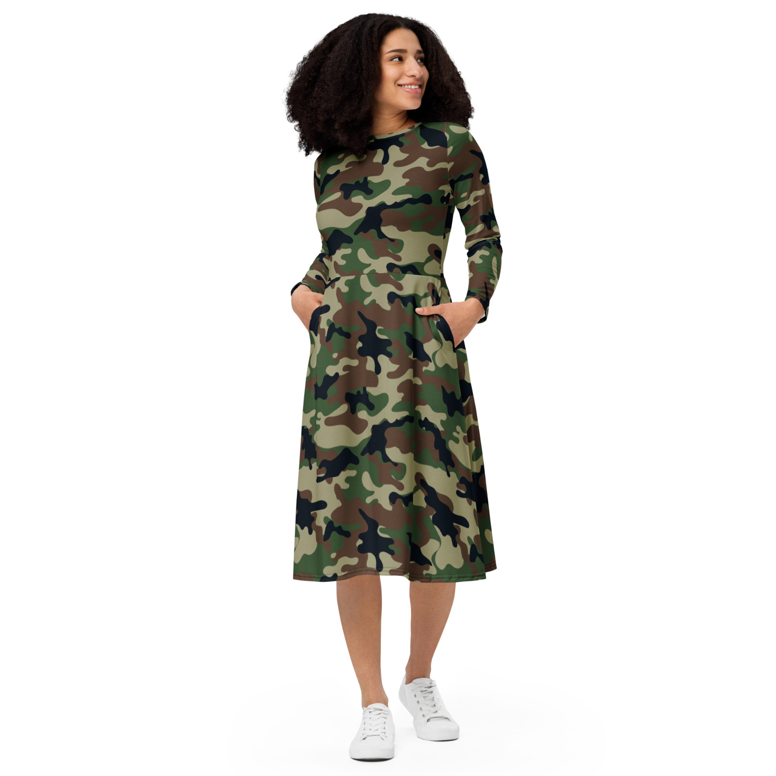 Camouflage Midi Dress #1 – Camo Army Green Military Fashion Circle Skirt, Gift