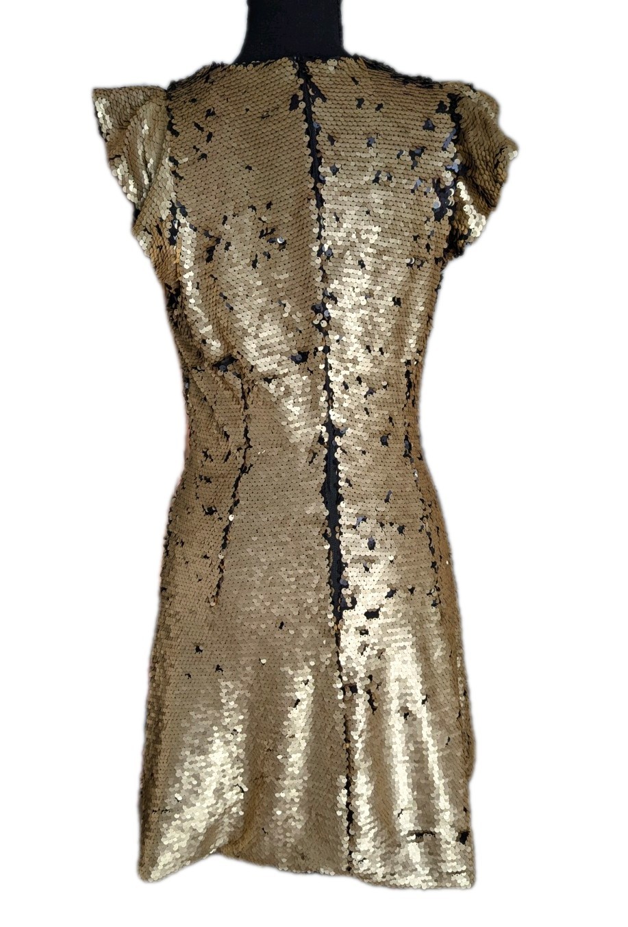 Gold Matte Sequin Bodycon Cap Sleeve Party Dress Women’s Size Medium