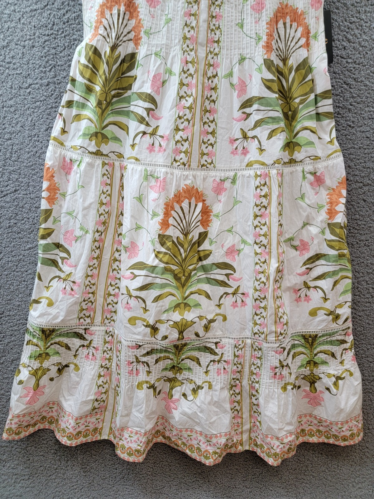 CeCe Print Pintuck Sleeveless Lined Midi Dress Women’s 14 New Ivory Pullover