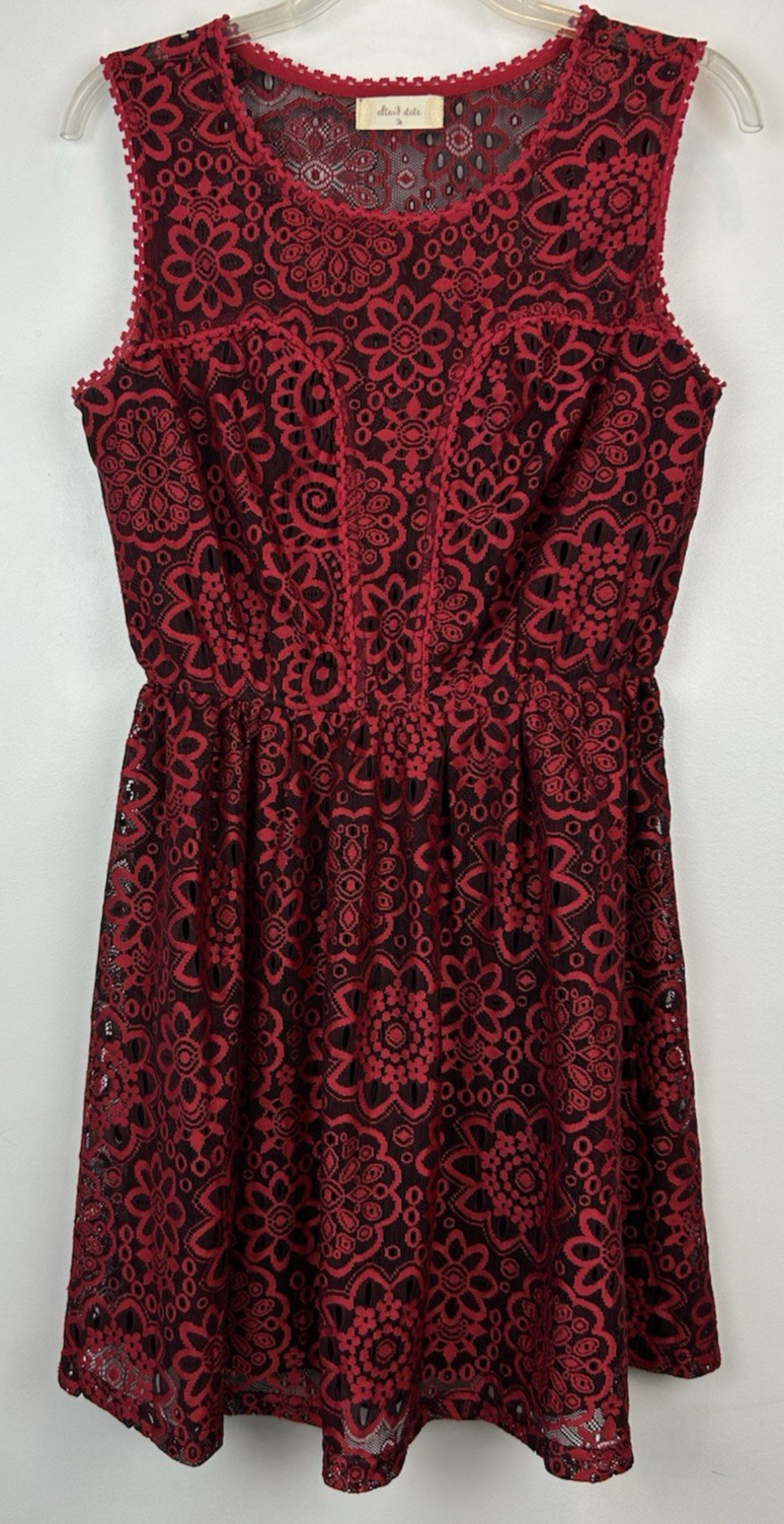 Altard State Lace Dress M Embroidered Red Sleeveless Party Cocktail Sheer Read