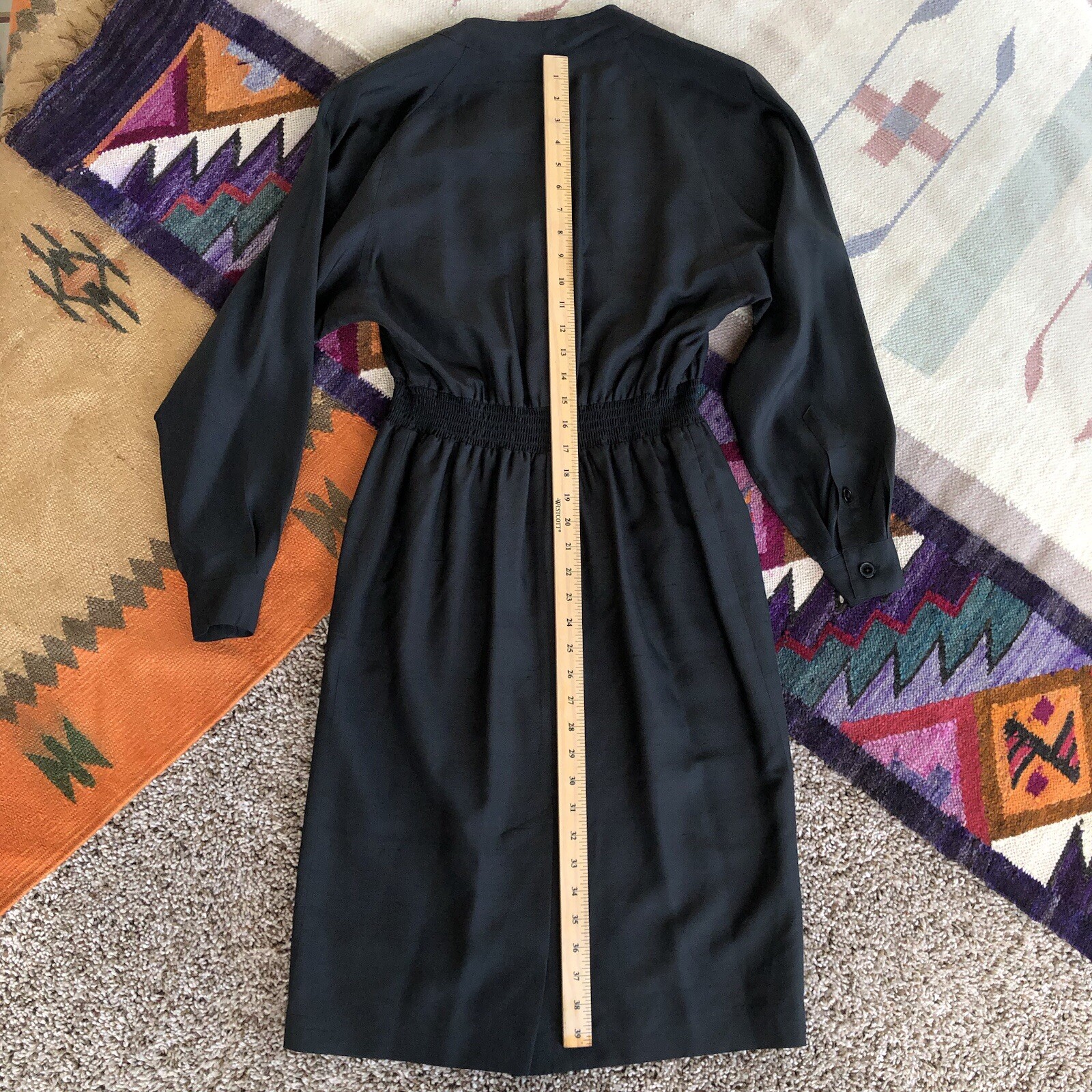 Vintage Linda Allard for Ellen Tracy Silk Dress Womens Size 4 Black Long Sleeve