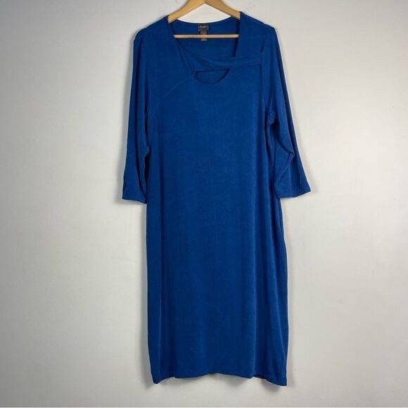 Chicos Travelers Wrinkle Resistant Midi Dress Size XL 16 Blue Slinky Knit