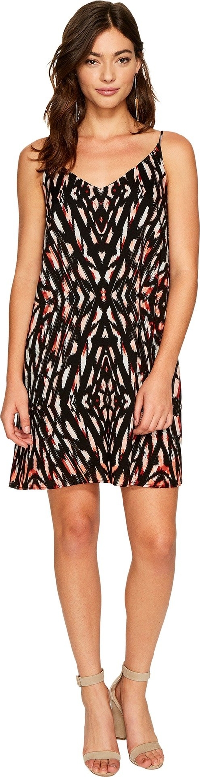 1.STATE Womens Printed A-line Slip Dress, Black, Medium