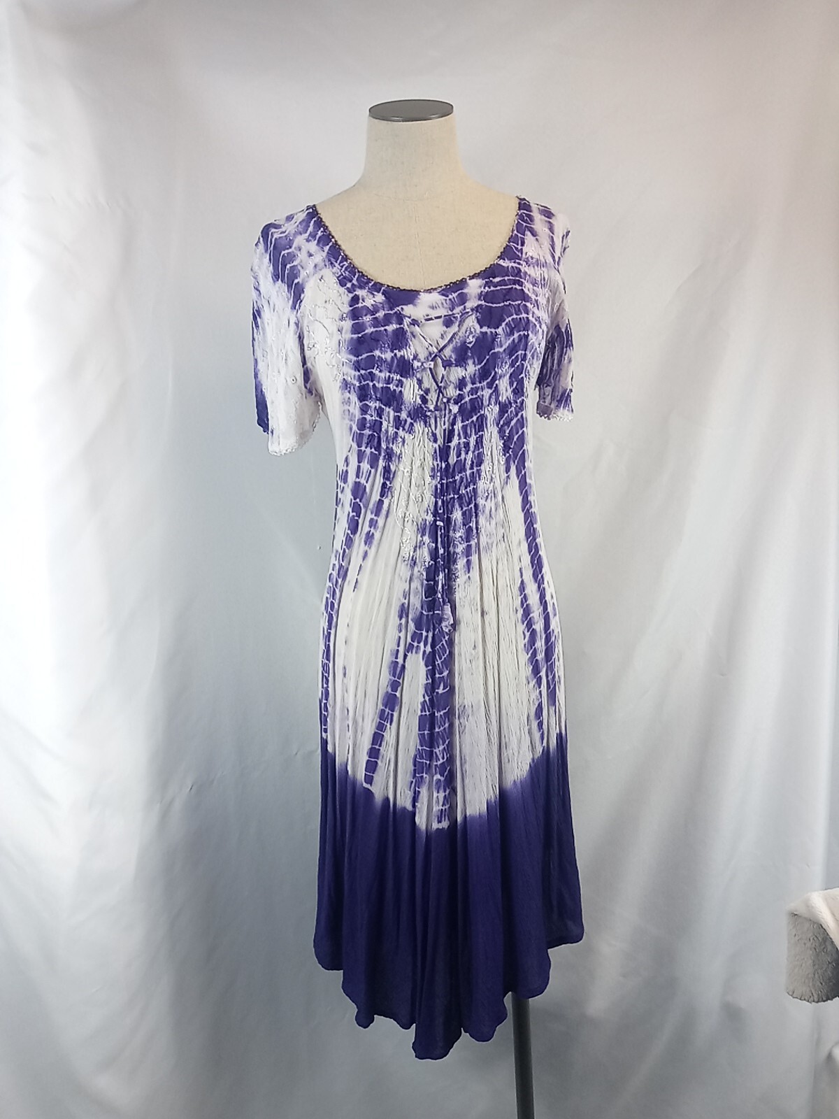 VTG Ocean Breeze Dress Womens Regular Free Size Purple Tie Dye Boho Hippie Dress