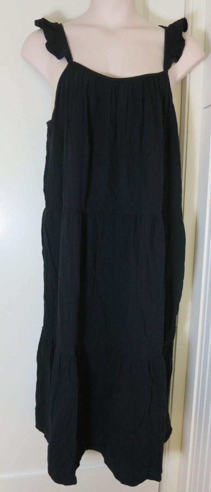 J Crew Black Ruffle Strap Cotton Gauze Midi Sundress Pockets Zipper Plus 3X NWT