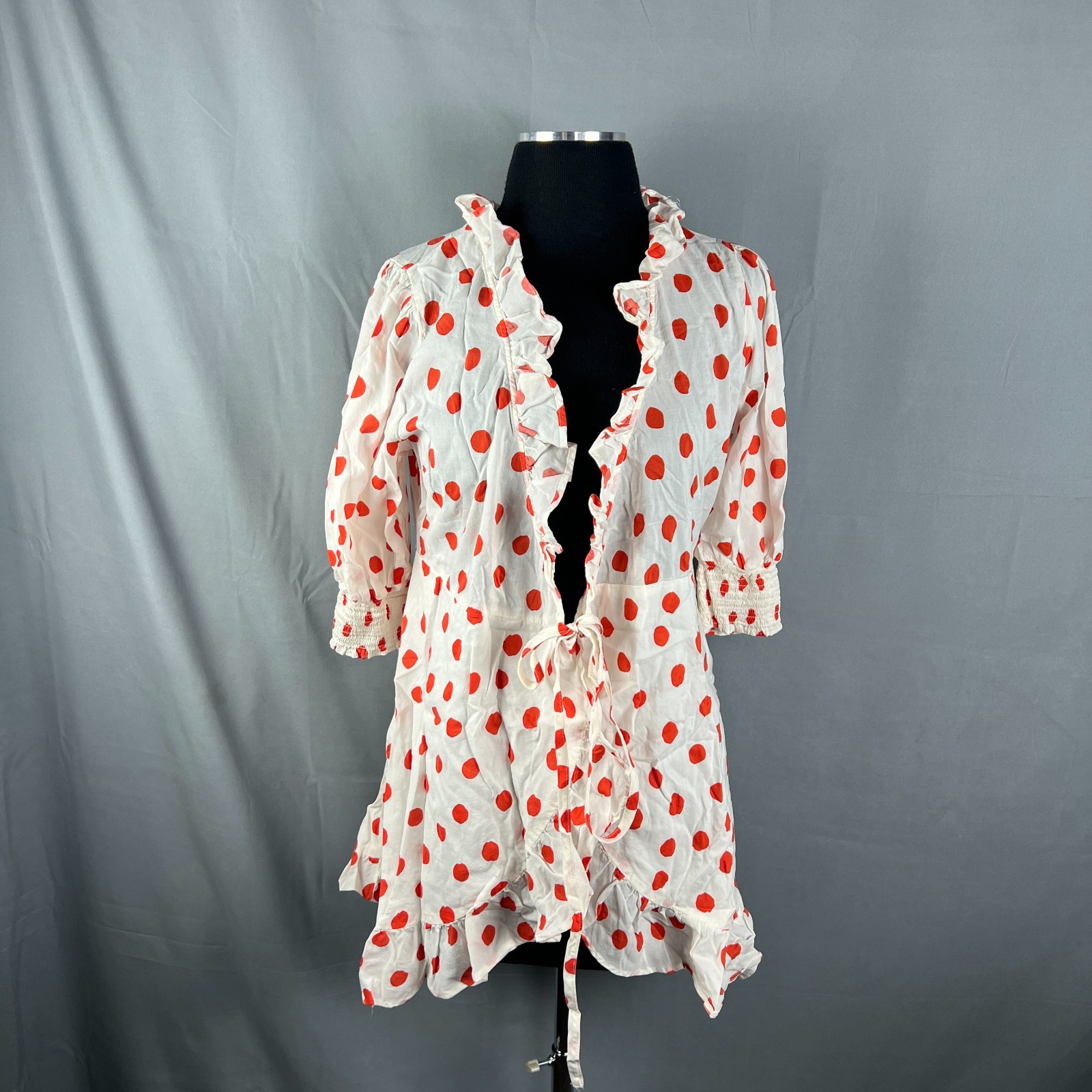 Rixo For Target Mini Wrap Dress Womens S White Red Polka Dot Ruffled Tie Waist