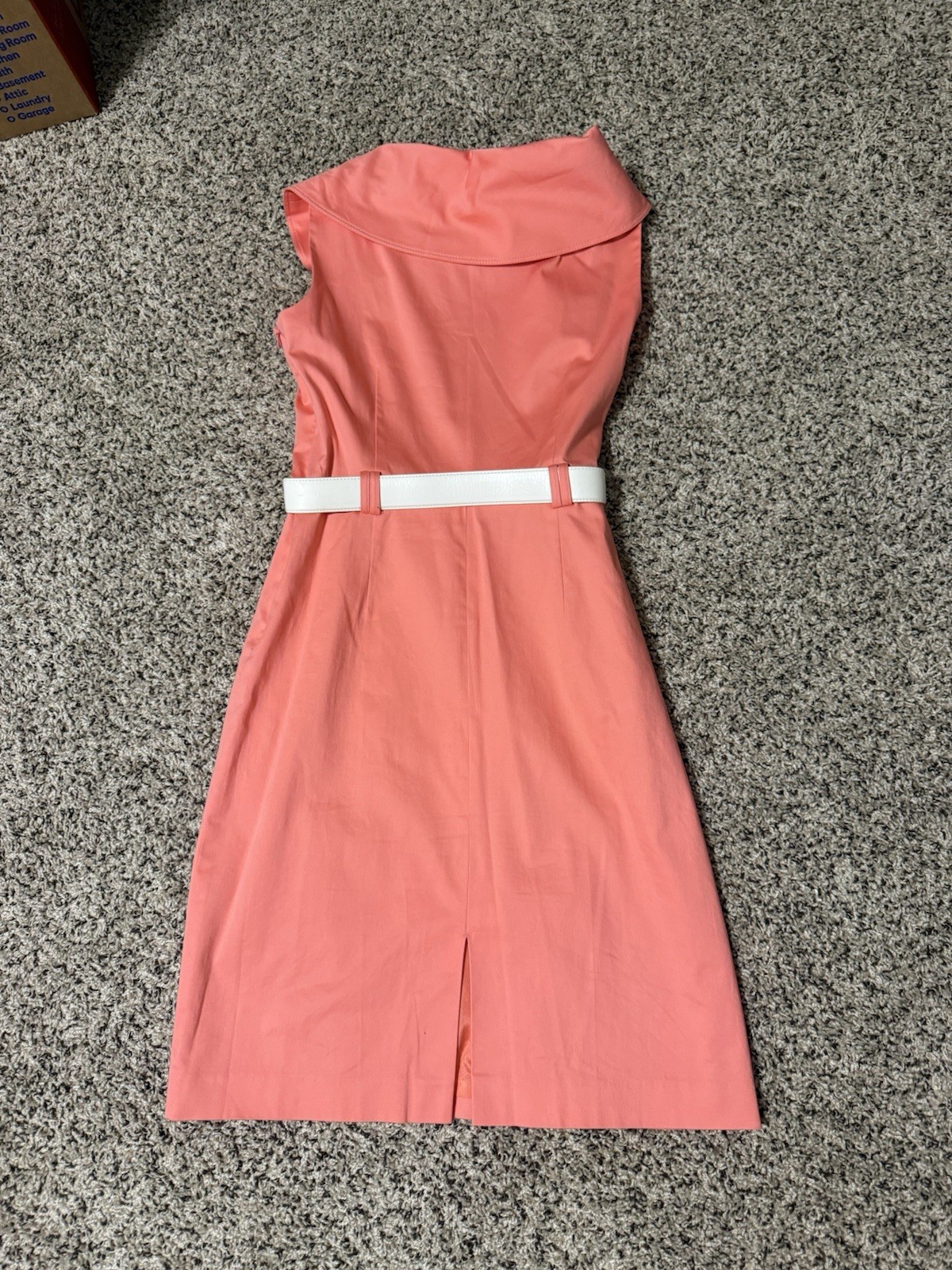 Alex Marie Pink Solid Sheath Dress Cowl Neck Sleeveless Belted Size 6 coral pink