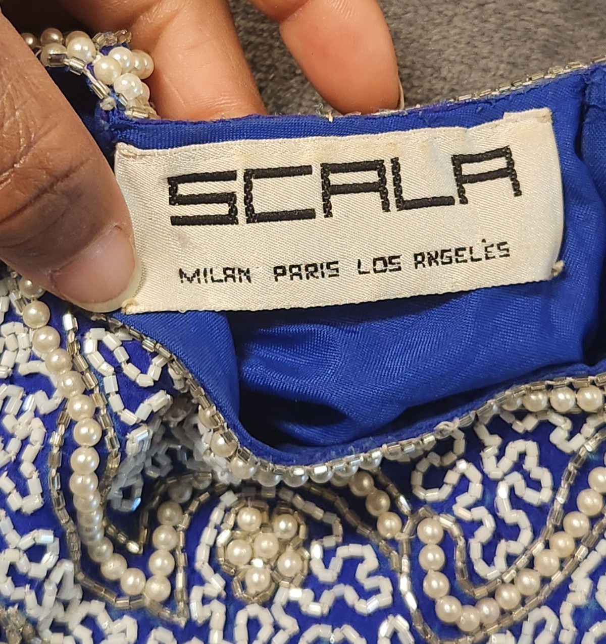 Scala Dress Womens Medium Blue Flapper Beaded Sequin Silk Short Fringe Z*