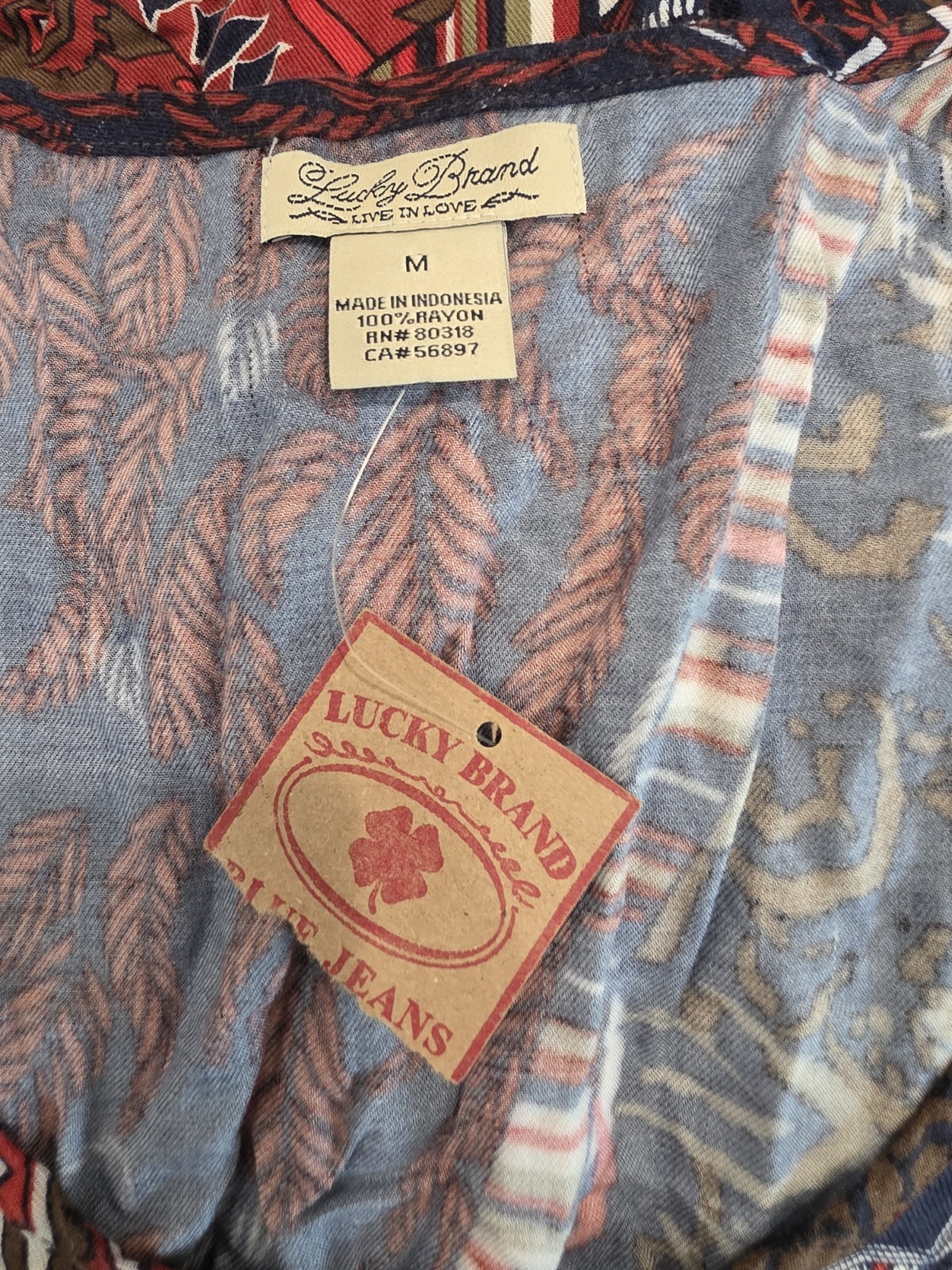 Lucky Brand NWT Patchwork Print Sleeveless Tie Waist Sz M Dress Boho Rayon