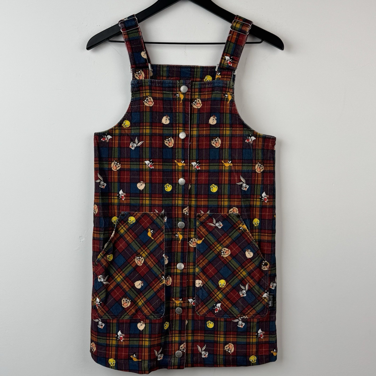 Looney Tunes Teddy Fresh Jumper Dress Womens S Plaid Cartoon Corduroy Streetwear