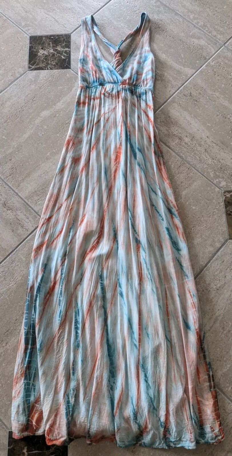 Hard Tail Twist Back Dress (S) Green Orange Tie Dye Maxi Cutout Breezy Flowy