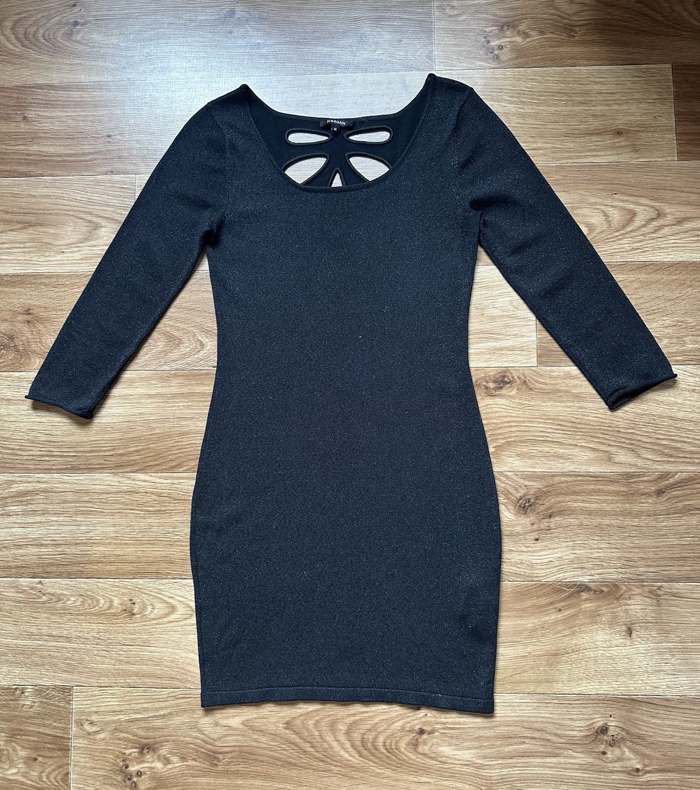 MORGAN French Chic Black Shimmer Mini Dress Keyhole Cutout Party Cocktail Evenin
