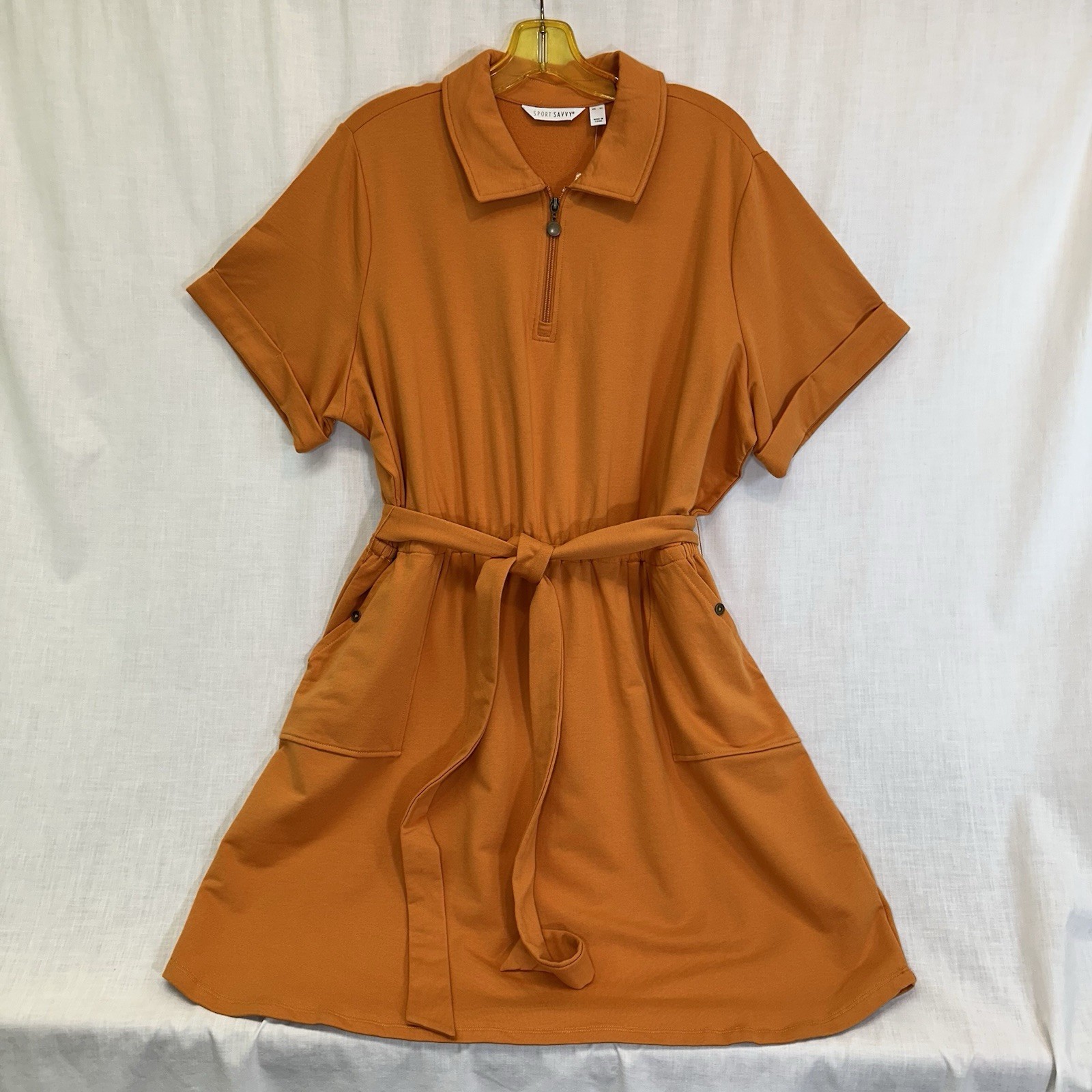 Sport Savvy Burnt Orange Dress NWOT 1/4 Zip XL Polo Collar Knit Pockets