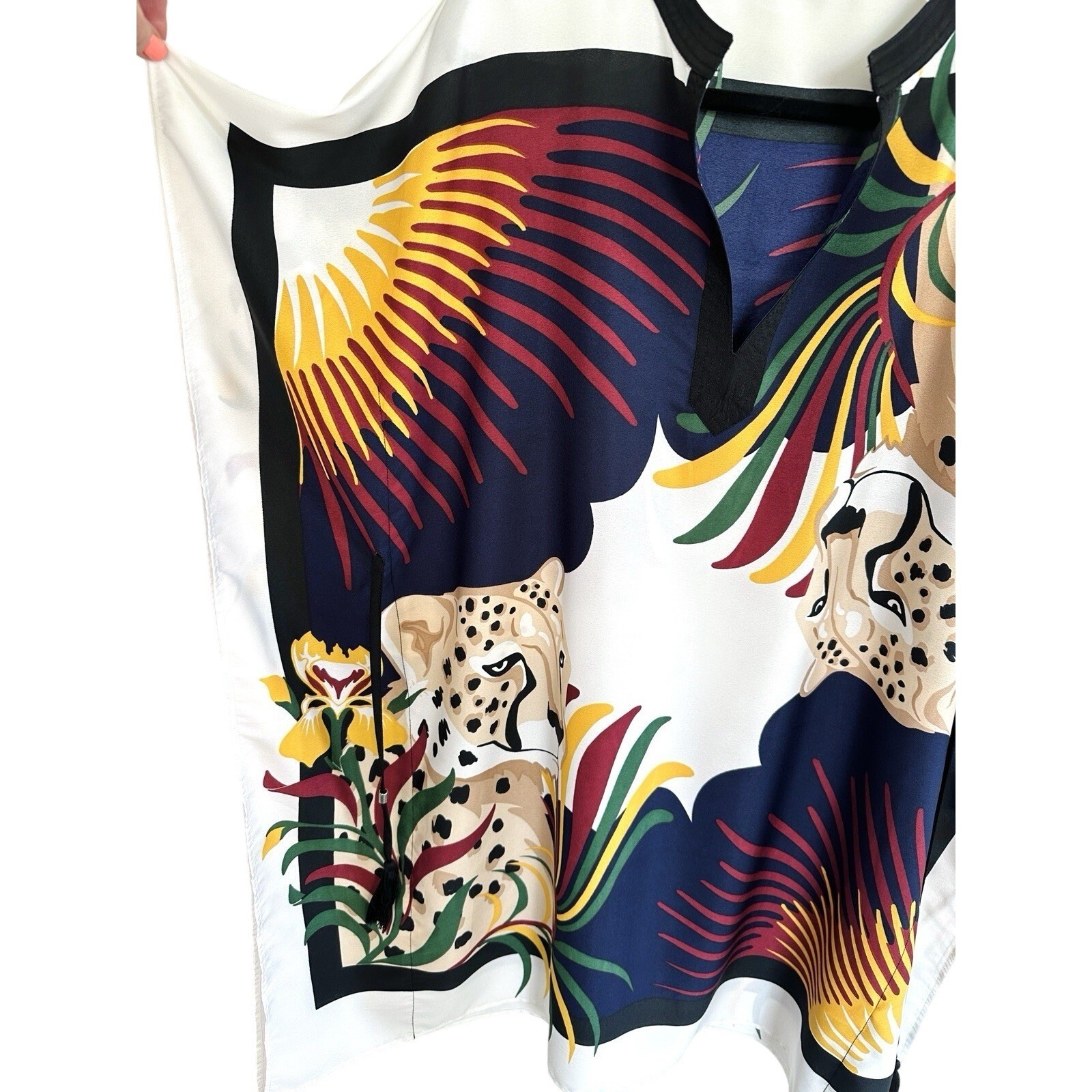 SFERA Leopard Tropical Print Caftan Dress Top S Swim Cover Up Boho Maximalist