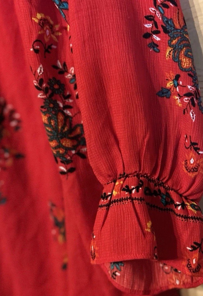 Forever 21 Plus 2X Red Embroidered Boho Peasant Top Festival Blouse