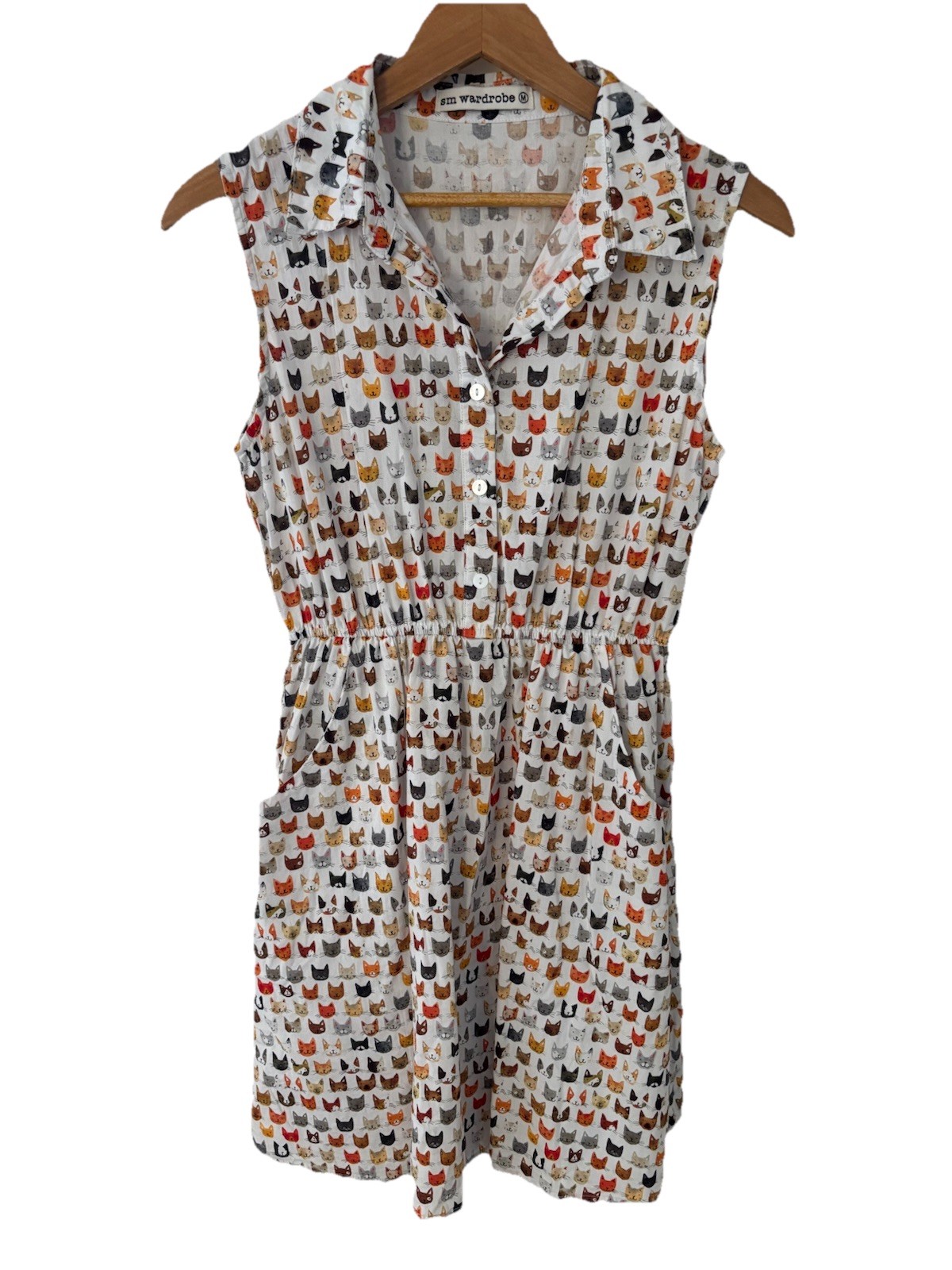 SM Wardrobe Women’s Sleeveless Cat Face Dress Medium