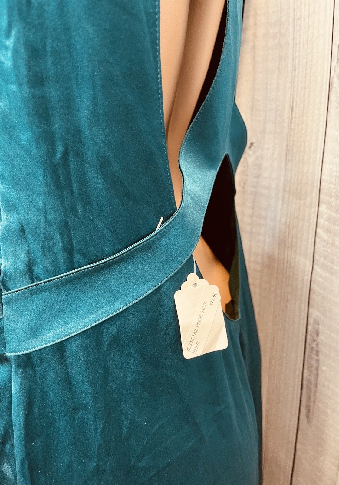 NEW BARRON DUQUETTE Medium 35” Bust Teal Silk Satin Long Dress *AS IS See Pics