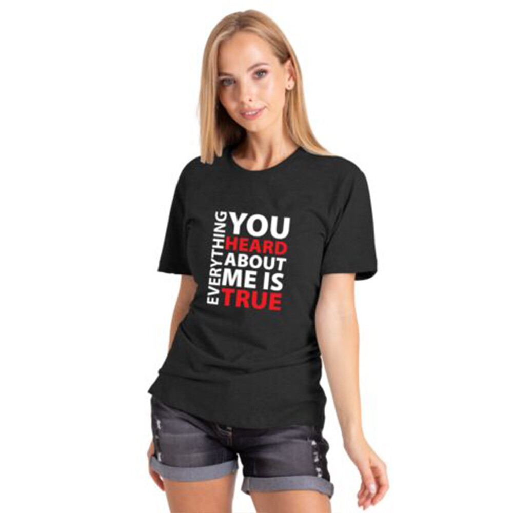 Womens Basic Tee T-Shirt Premium Printed Cotton Short Sleeve Crew Neck Solid Top