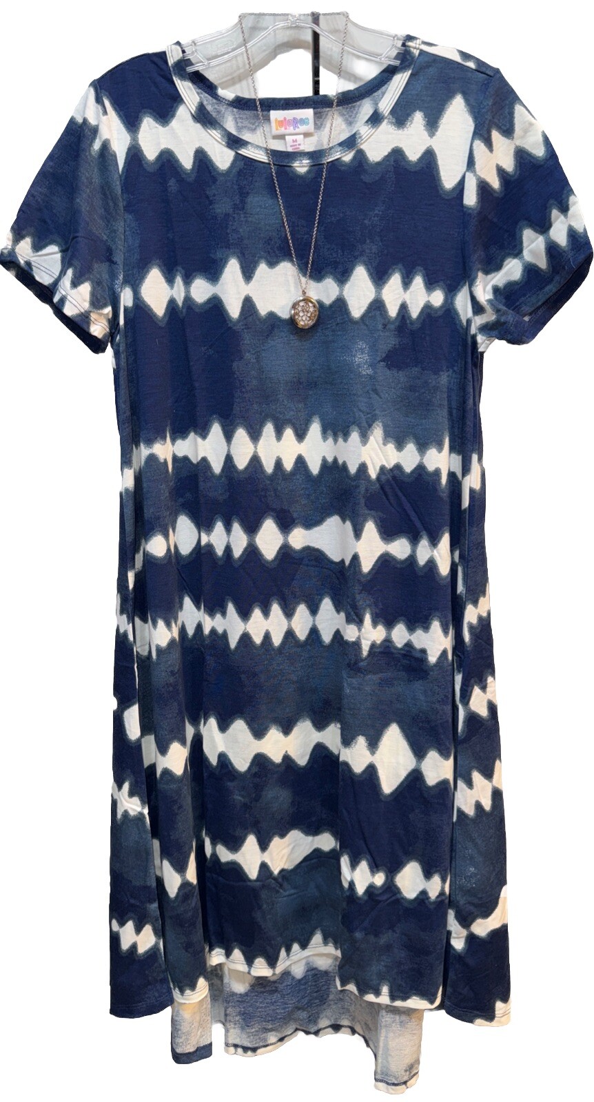 NWT LuLaRoe Medium Navy Blue & White Tie Dye Carly Swing Dress