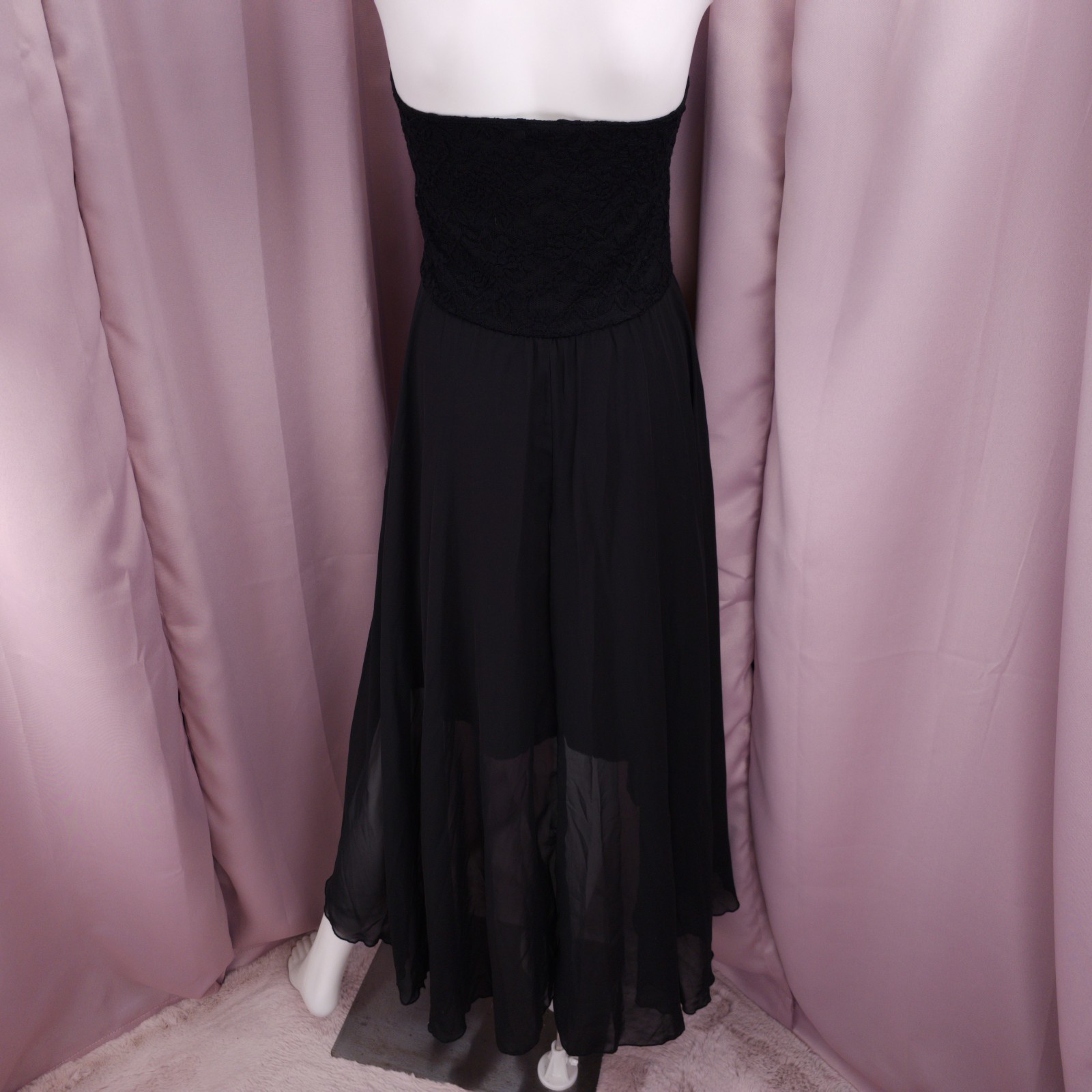 ’90s Y2K Deb Women’s Black Strapless Sweetheart Chiffon Hi-Low Maxi Dress 3X NWT