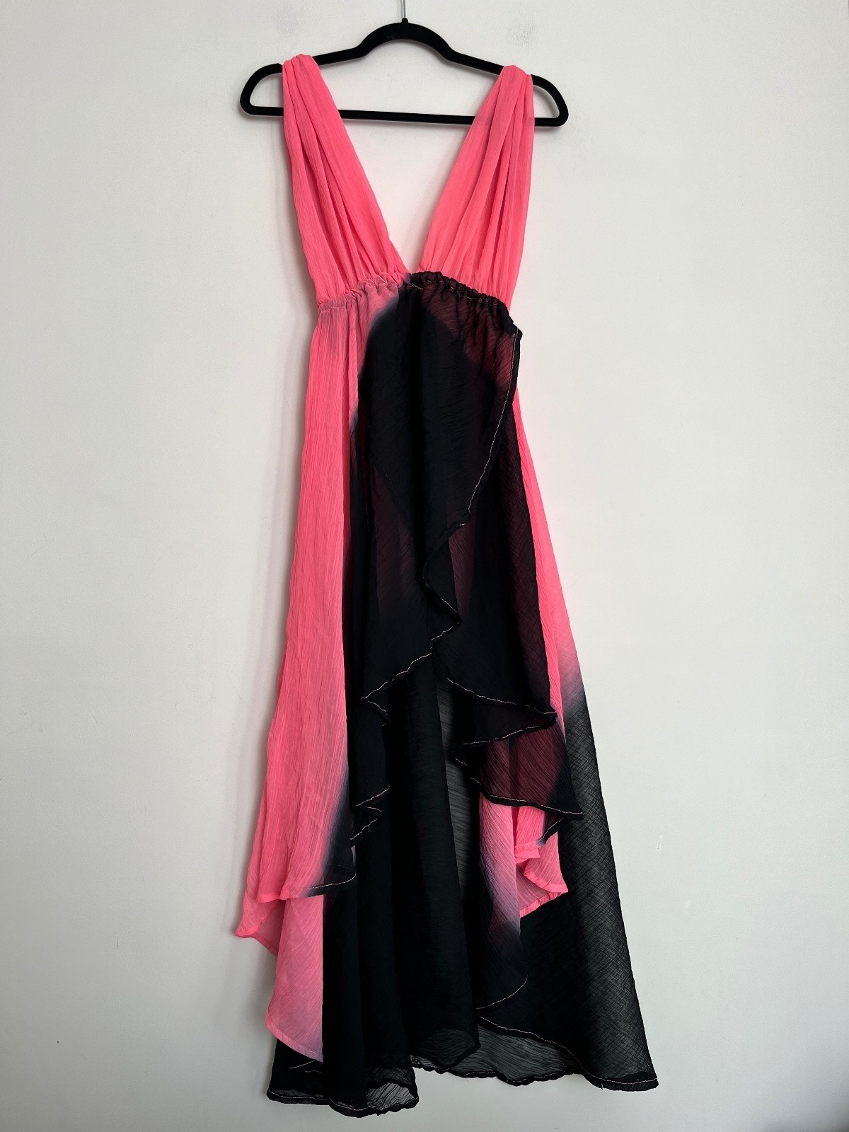 F&F Pink Black Ombre Pleated High Low Maxi Dress – Size M