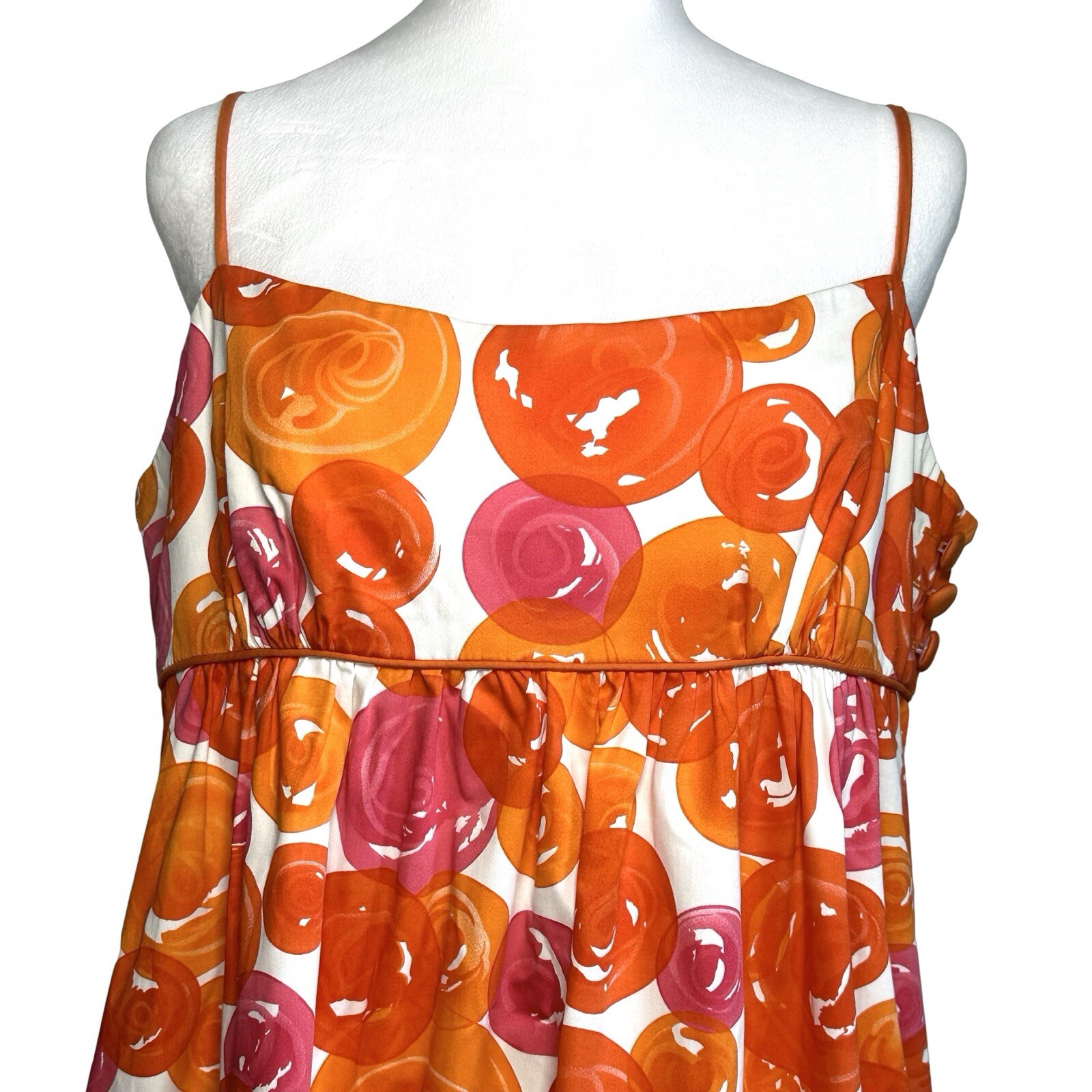 Signature London Style Spaghetti Strap Orange Pink Bubbles Dress Sundress Sz 14