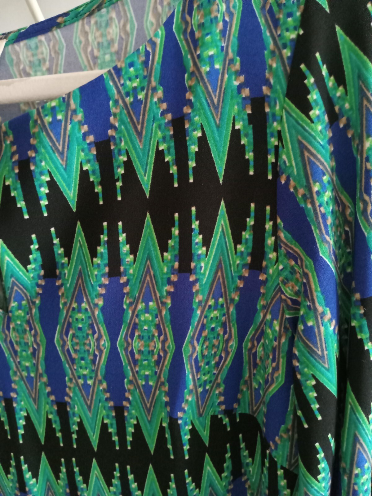Laundry by Design Geometric Ikat Shift Dress Blue Green Sz 8 Mod Resort Vacation