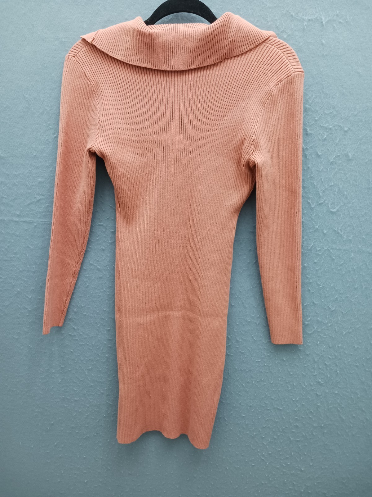 Unknown Women Sweater Dress Brown Viscose Blend Long Sleeve Collared Ribbed