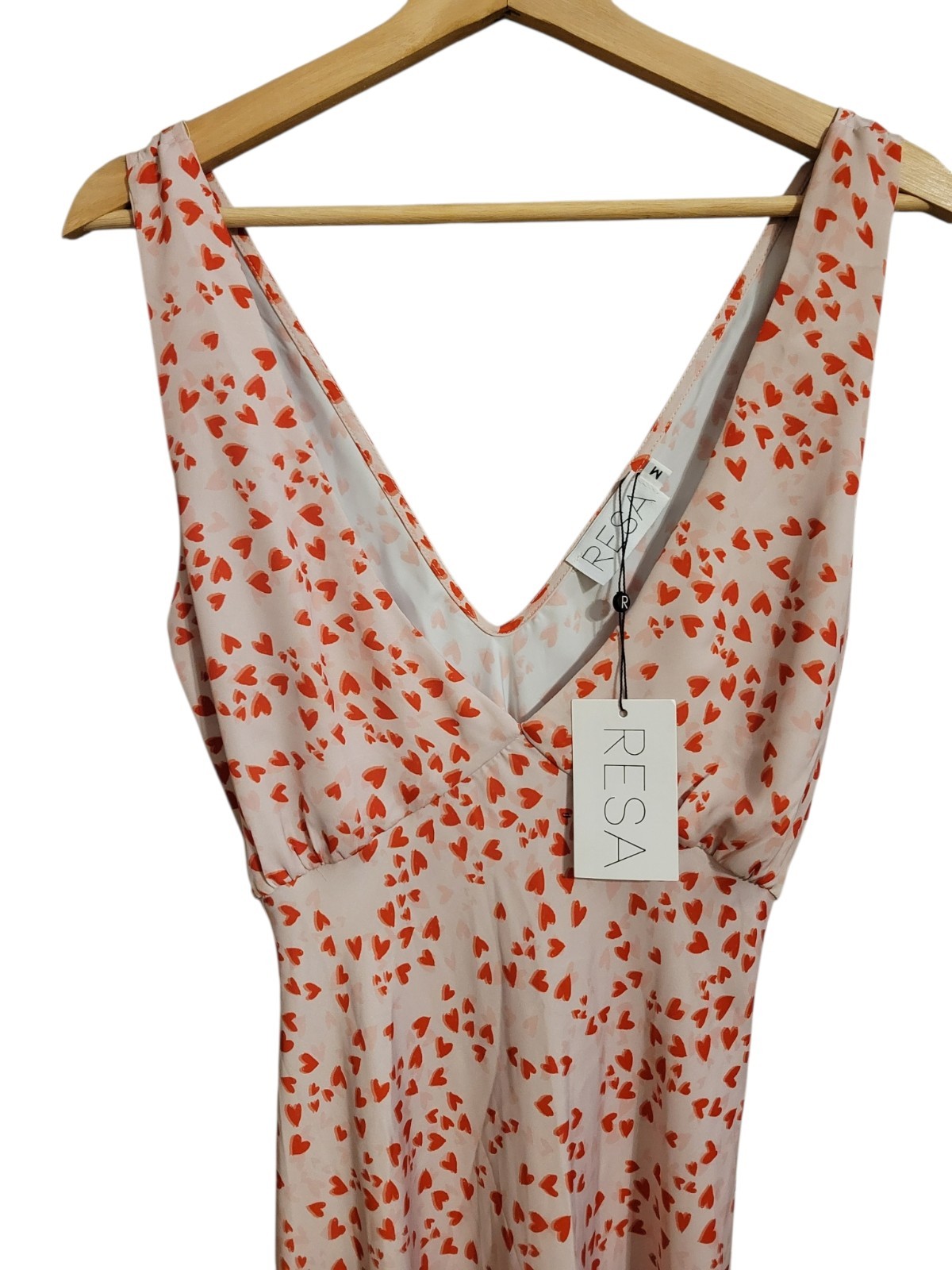 RESA Mini Slip Dress NWT Medium Pink Heart Print Sleeveless V Neck