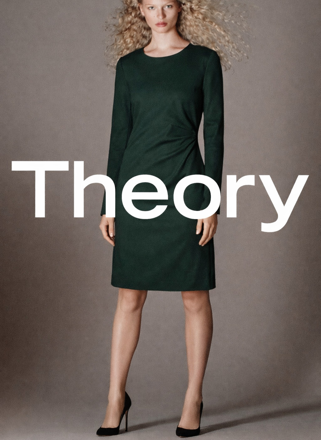 $448 NWT Theory Stretch Wool Long Sleeve Dark Green Sheath Any Occasion Dress 4