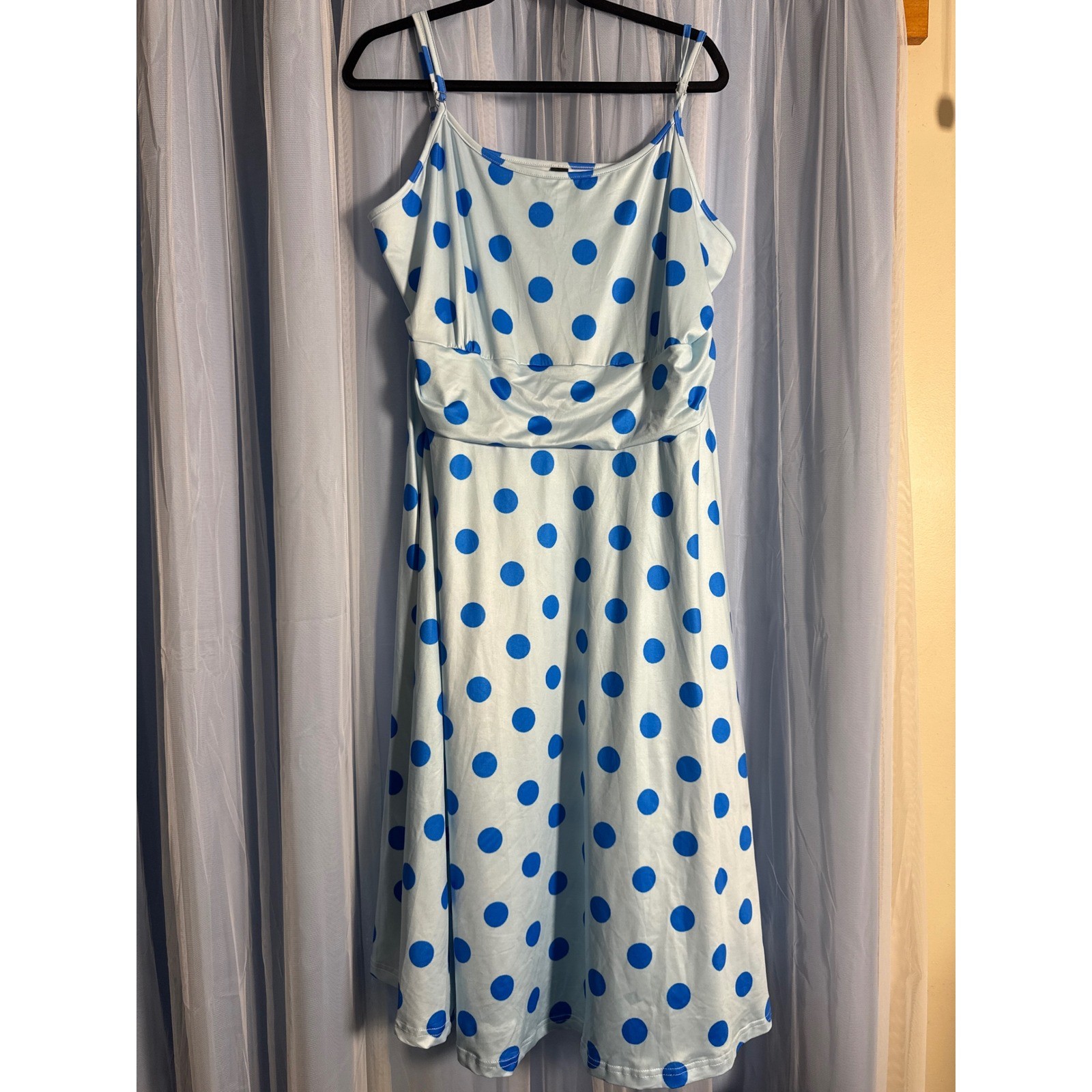 Unbranded Polka Dot Midi Dress Womens 3XL Blue Ruched Empire Waist