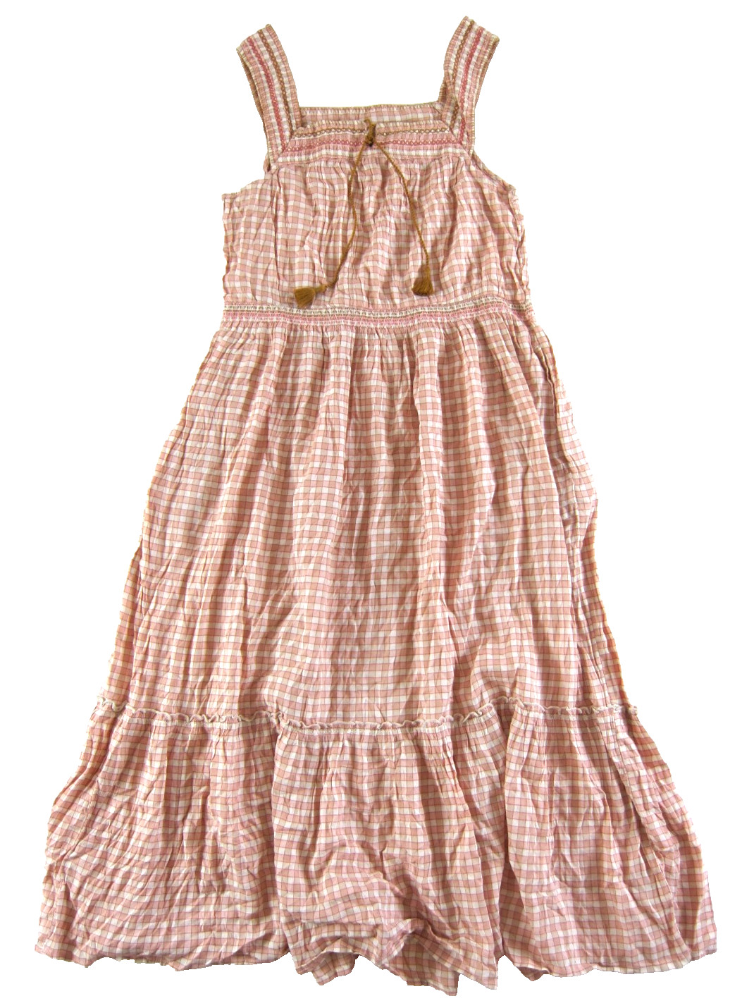 Old Navy Pink White Brown Plaid Checkered Cotton Pocket Maxi Tank Sun Dress L