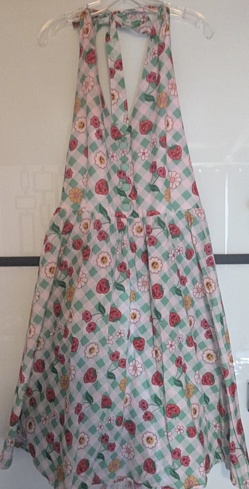 Unique Vintage Green Gingham June-o-ween Spooky Fruit Swing Dress