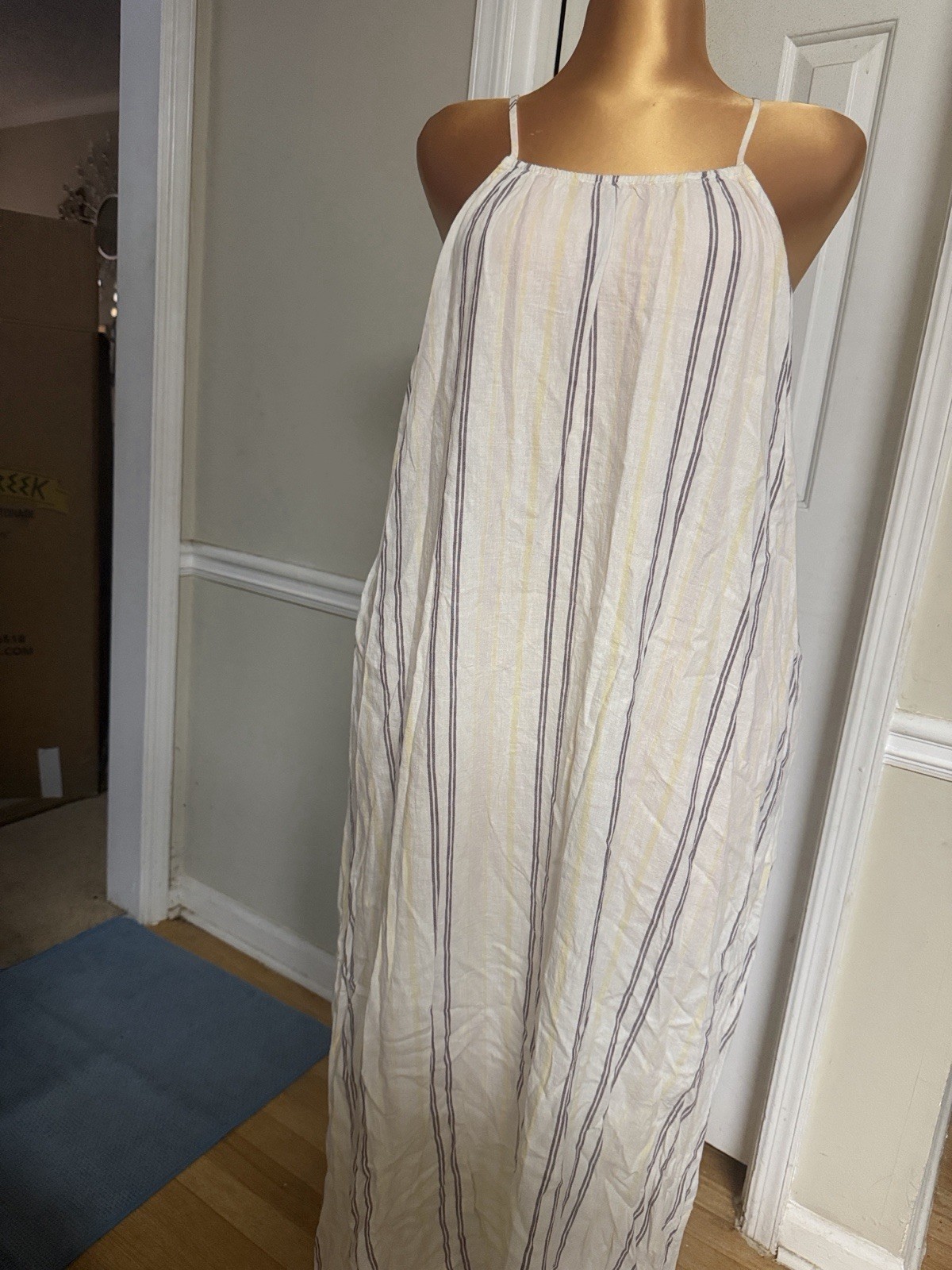 A New Day White Yellow Purple Striped Maxi Sundress Adjustable Scoop Neck XXL