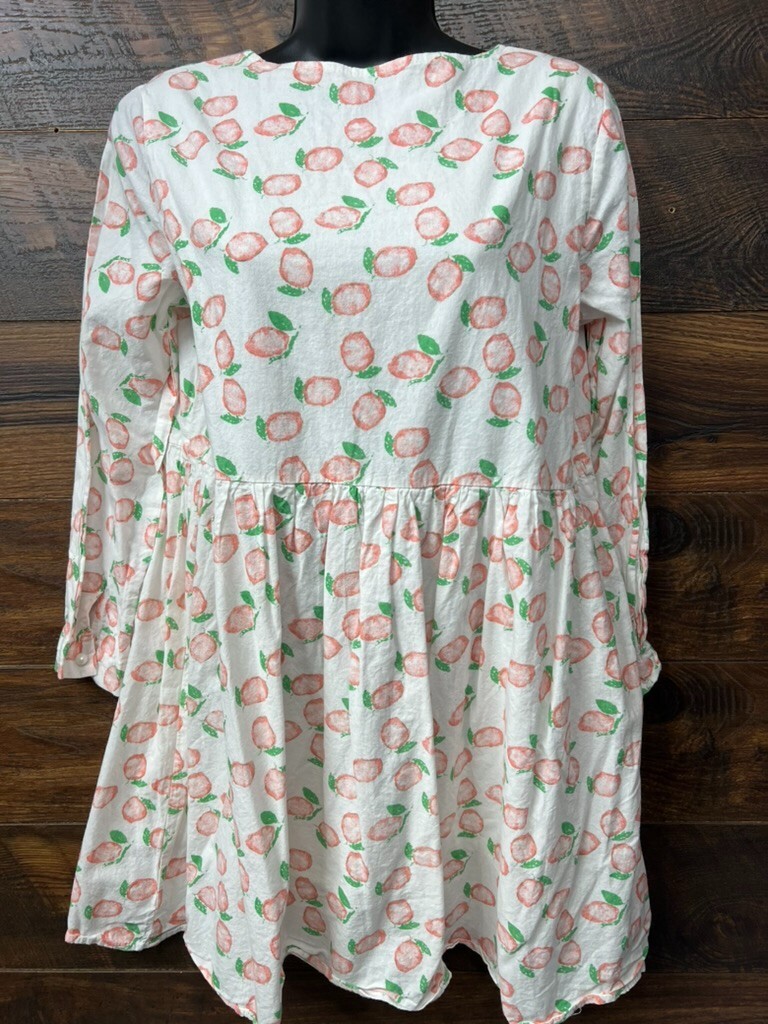 Smocked Dress Peach all Over Print Long Sleeve Keyhole Collar Layered Lined 32in