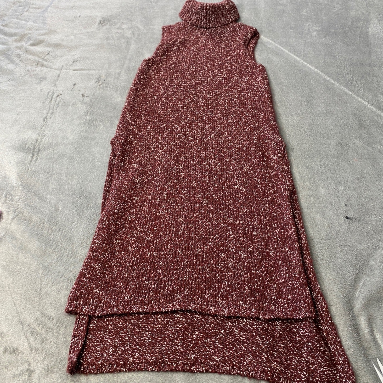 Anthropologie Sweater Dress Womens Burgundy Marled Sleeveless Tunic Turtleneck