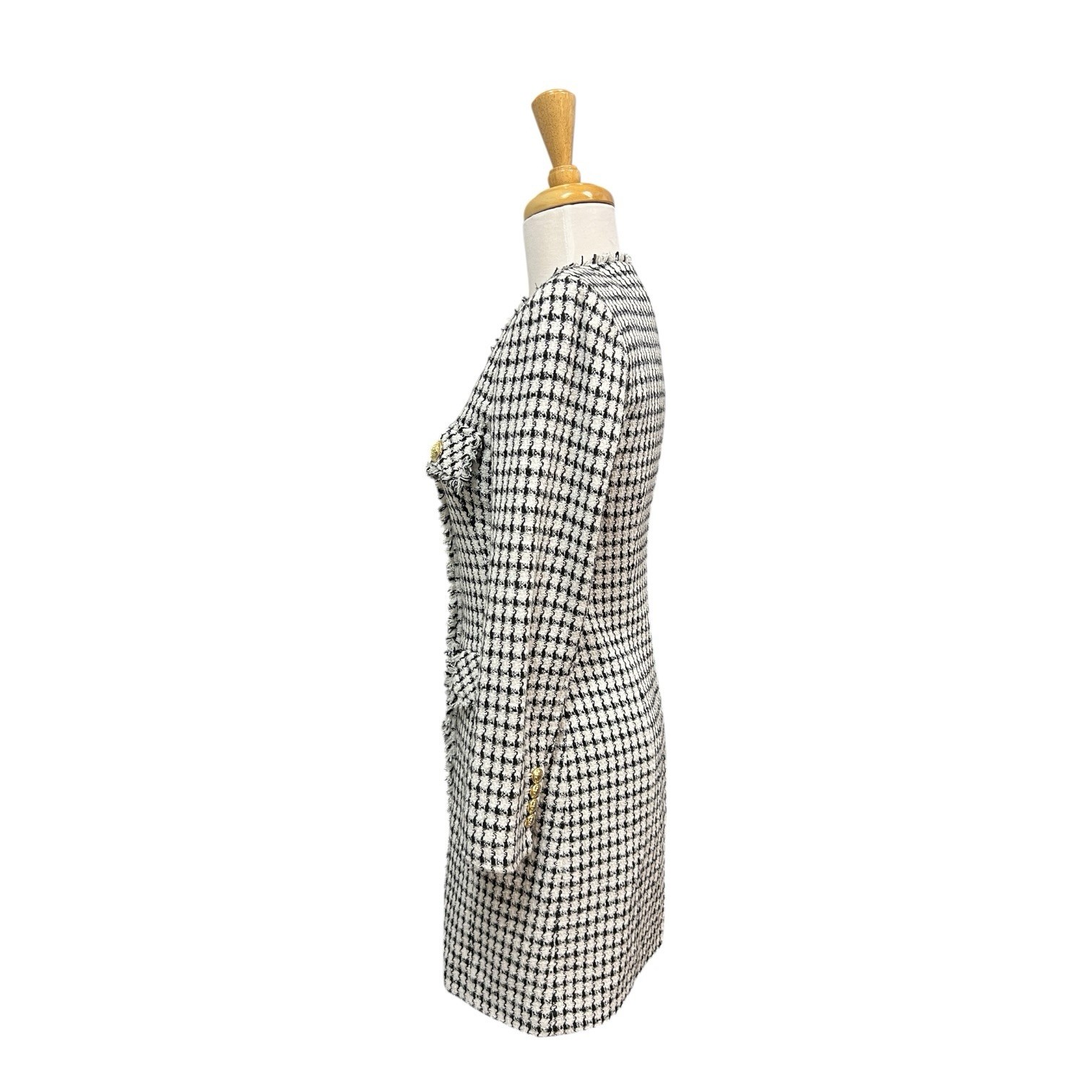 Derek Lam 10 Crosby Checked Boucle Tweed Mini Dress Size 0 Black And White