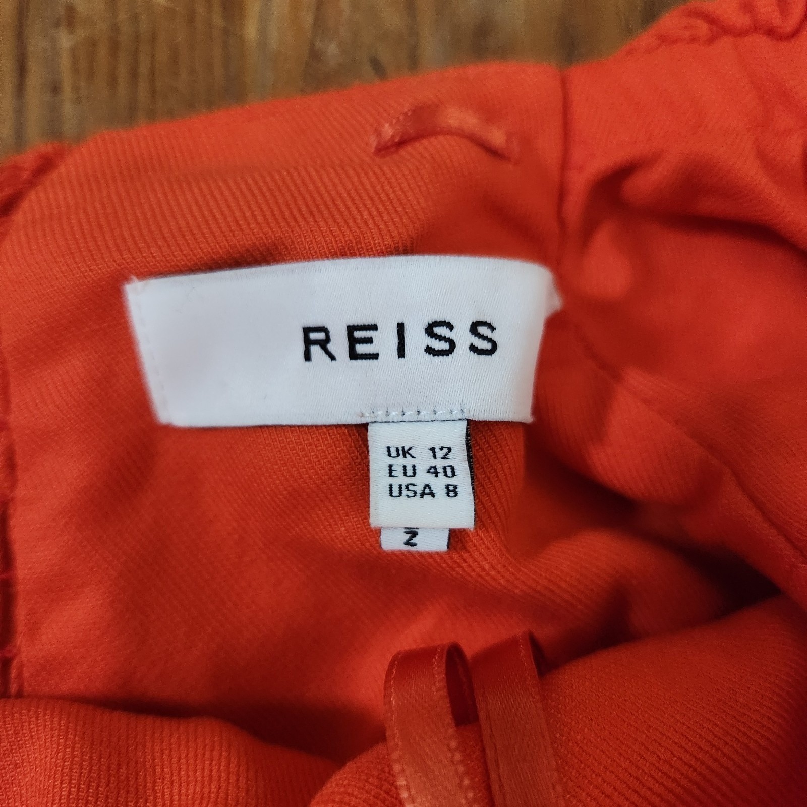 Reiss Shona Puff Sleeve Off-Shoulder Midi Dress Orange Linen Blend Sz 8 Smocked