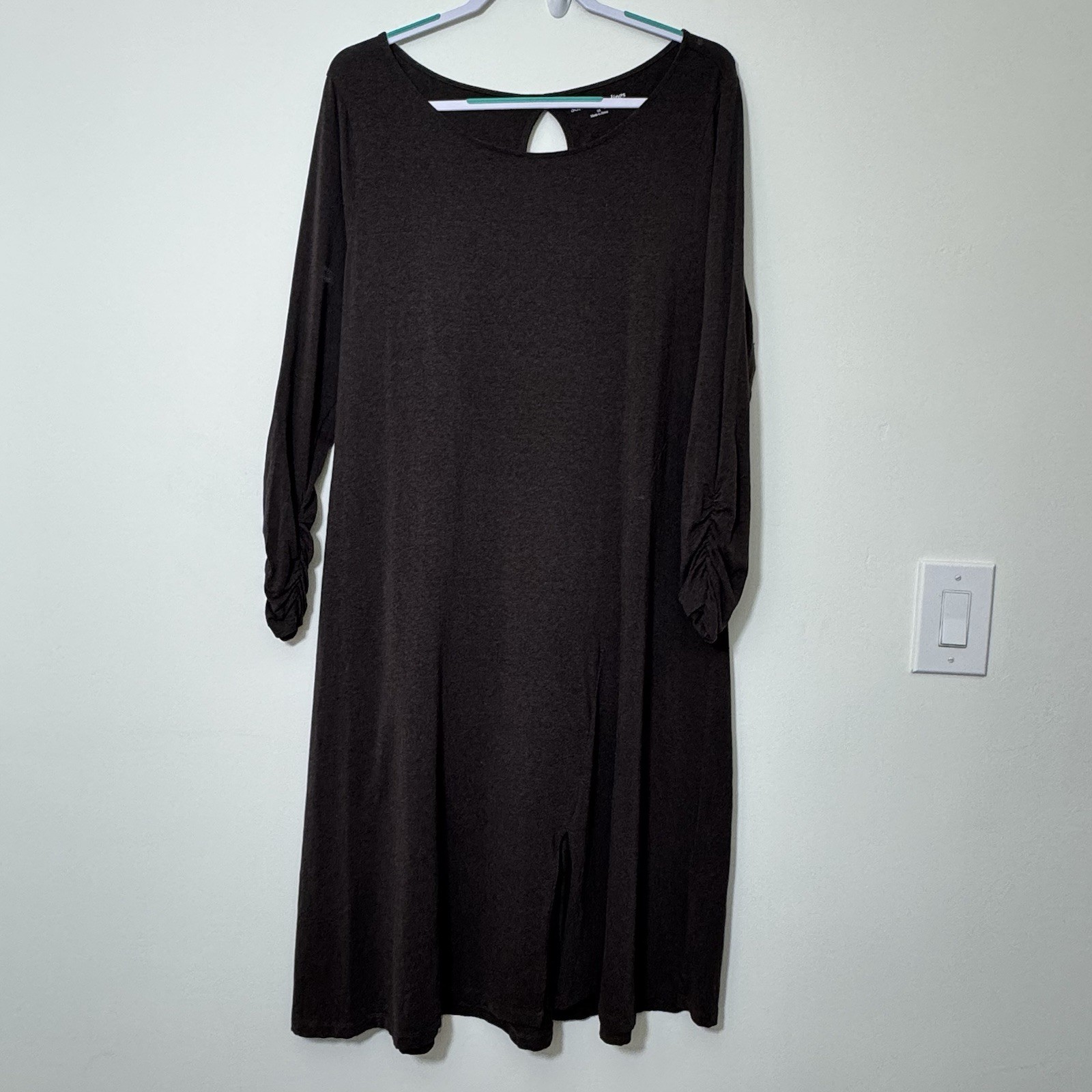 Soft Surroundings Women’s Midi Dress Size 1X Brown Stretch Knit Long Sleeve