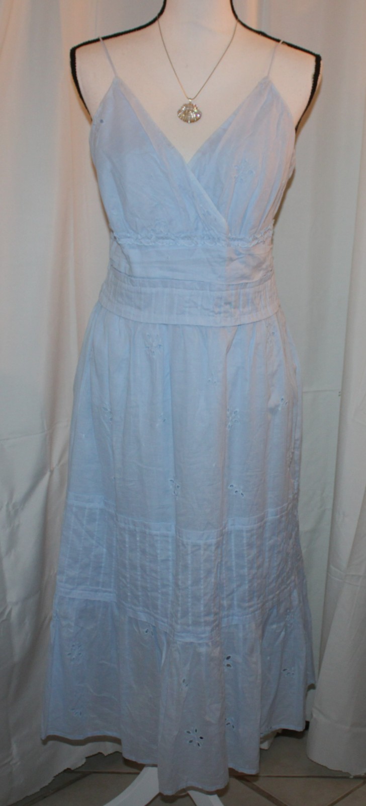 Mercer & Madison™Womens Blue Sundress Midi Peasant Style Eyelet Layered Sz 10