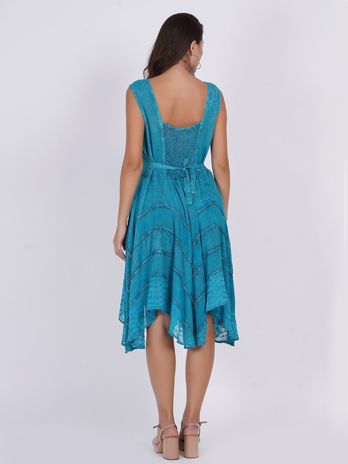 Women’s Zendaya Stonewashed Embroidered Floral Vine Sleeveless U-Neck Dress Mix