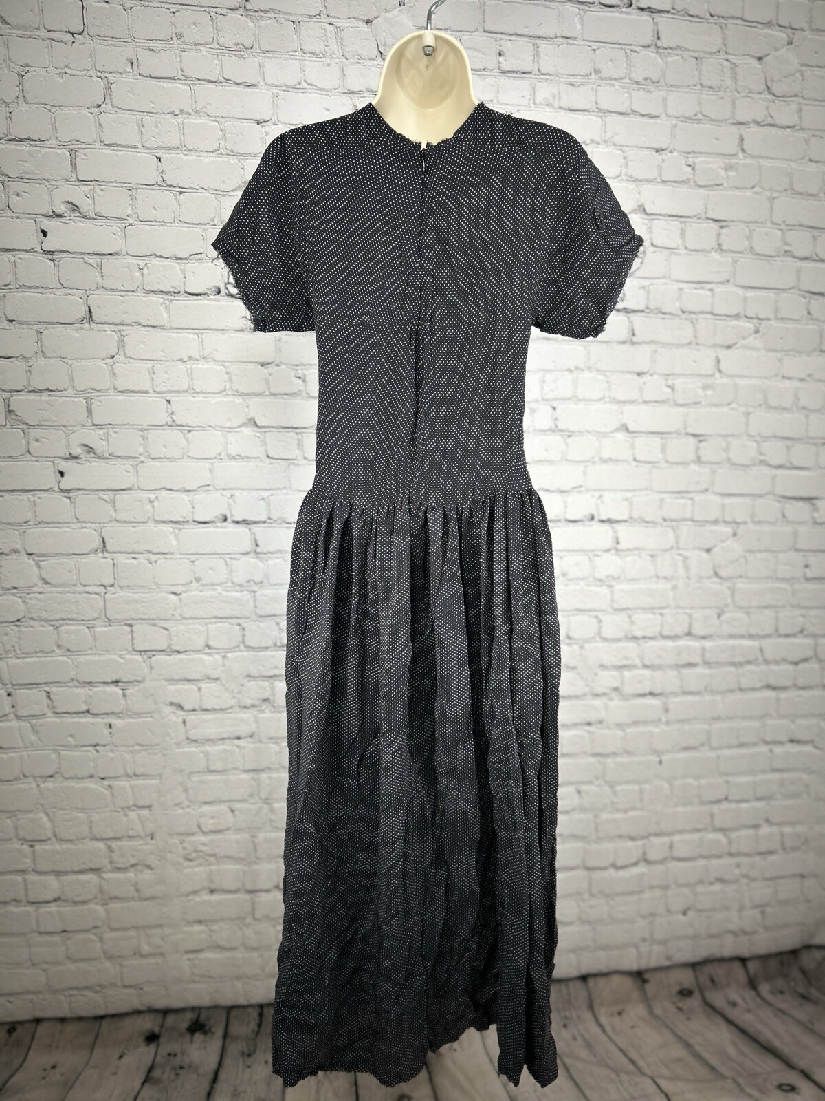 NWT Caron Callahan Pico Black Micro Dot USA Raw Hem Midi Dress Cotton Small S