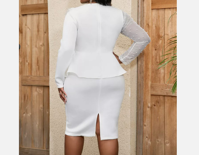 AOME! BEADED PEPLUM WHITE BODYCON DRESS ( SZ: 3XL )