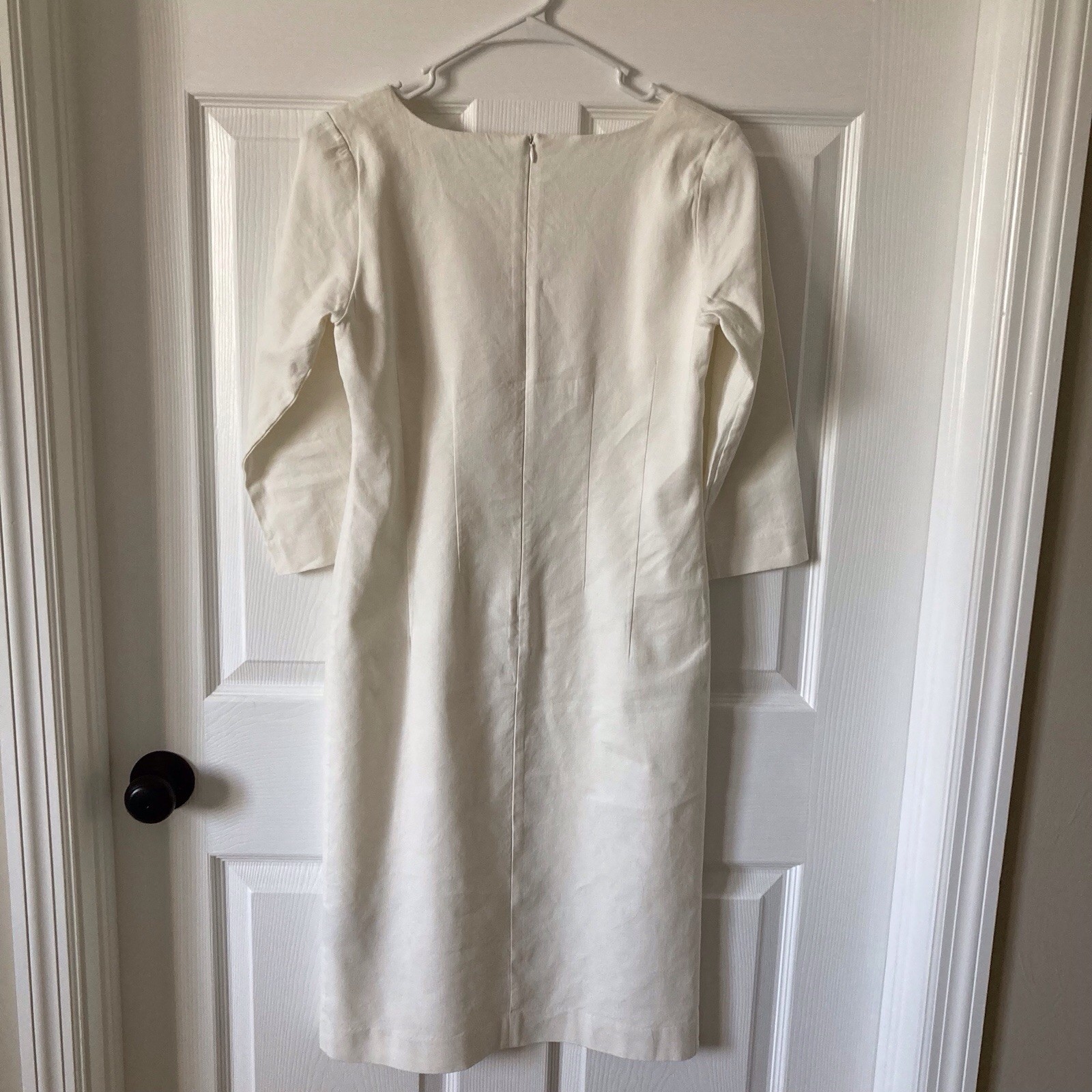 Jarbo Midi Dress, Linen/spandex. Zip. 3/4 Sleeves. Luxury, Classic, Fitted. S 36