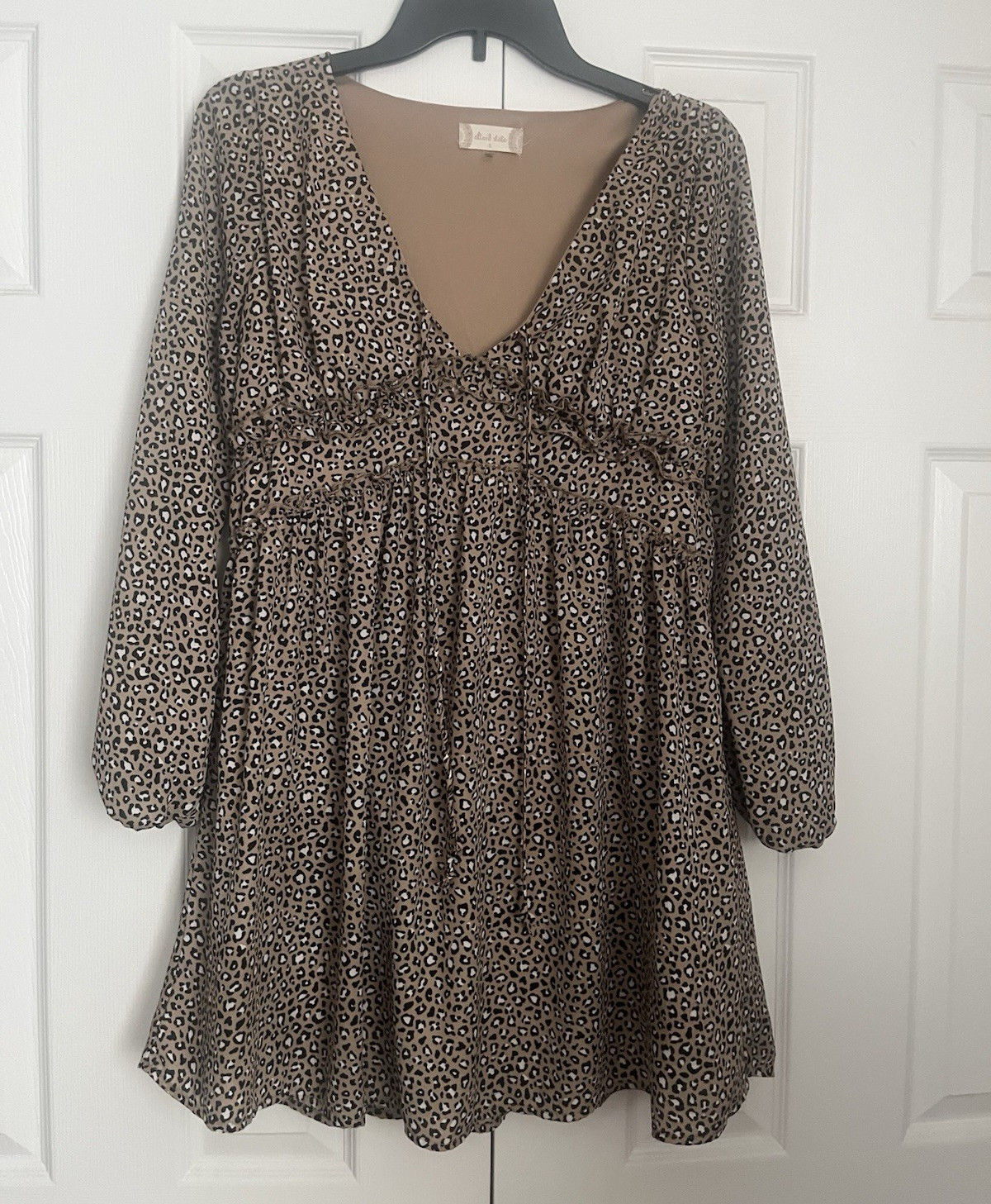 Altar’d State Brown Black Leopard Print V-Neck Long Sleeve Mini Dress S