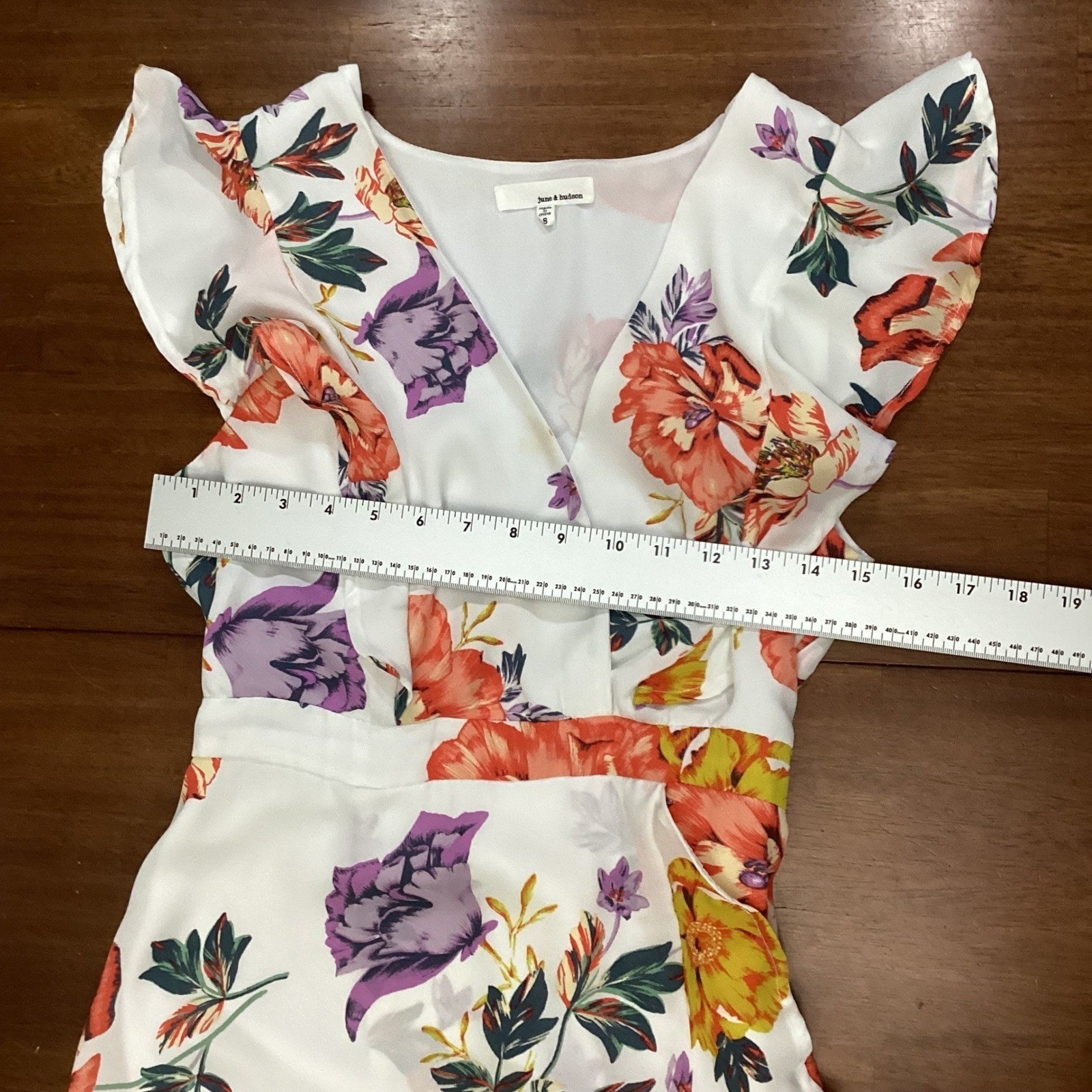 June & Hudson Floral High-Low Maxi Dress Flutter Sleeve V-Neck Small Romantic